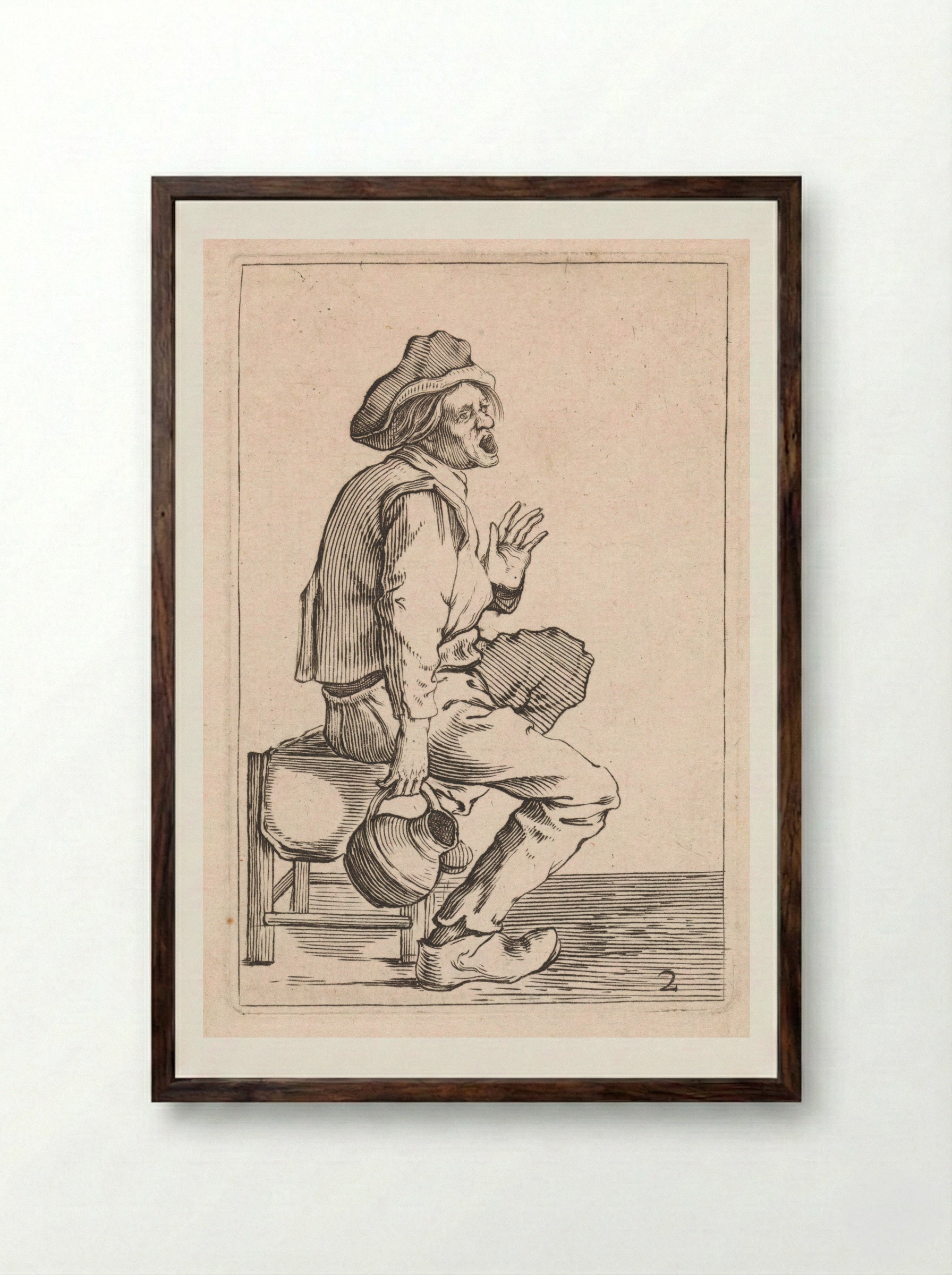 Zittende boer met schenkkan - Cornelis Saftleven - Framed Print Dark Wood