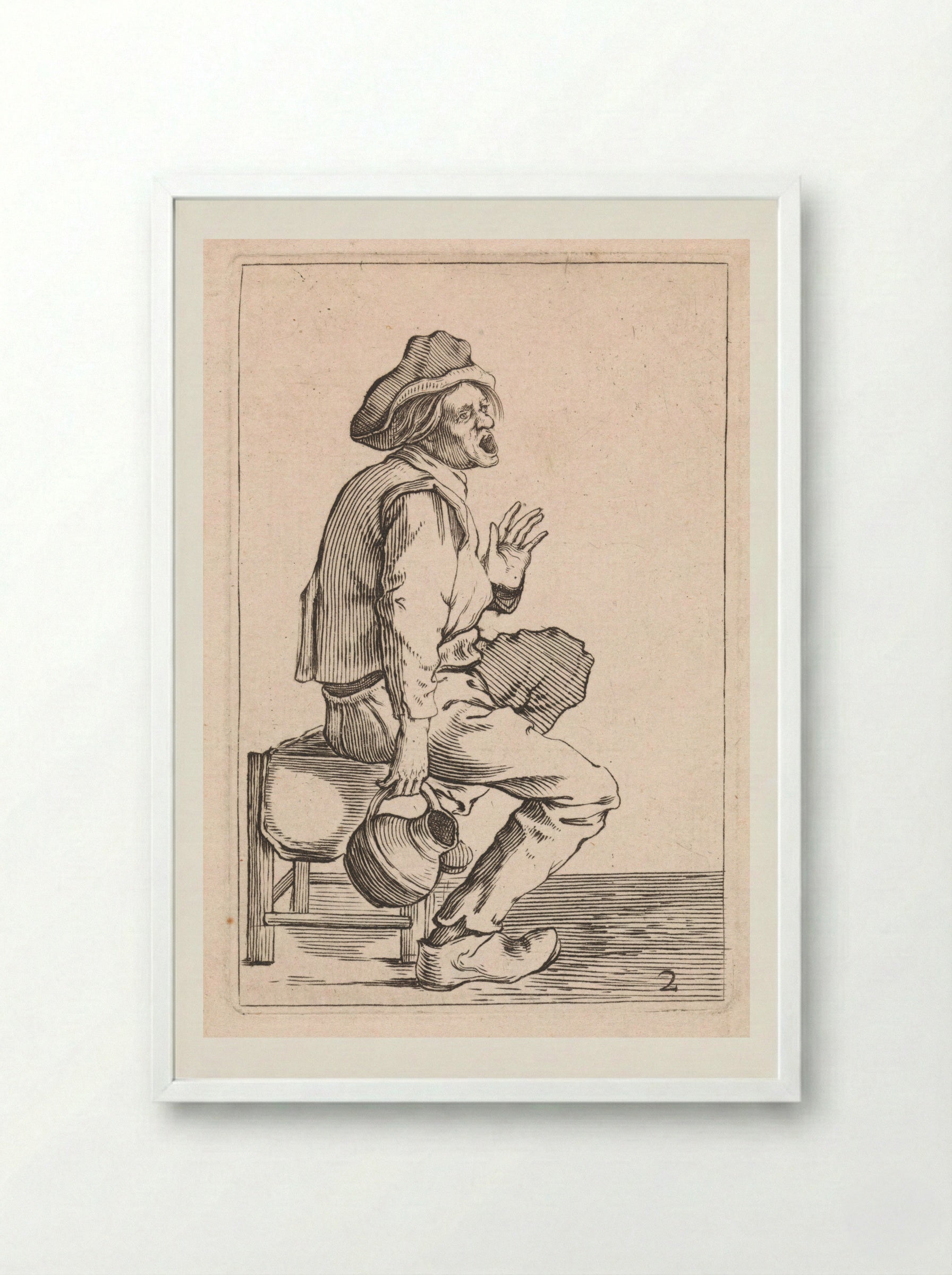 Zittende boer met schenkkan - Cornelis Saftleven - Framed Print White
