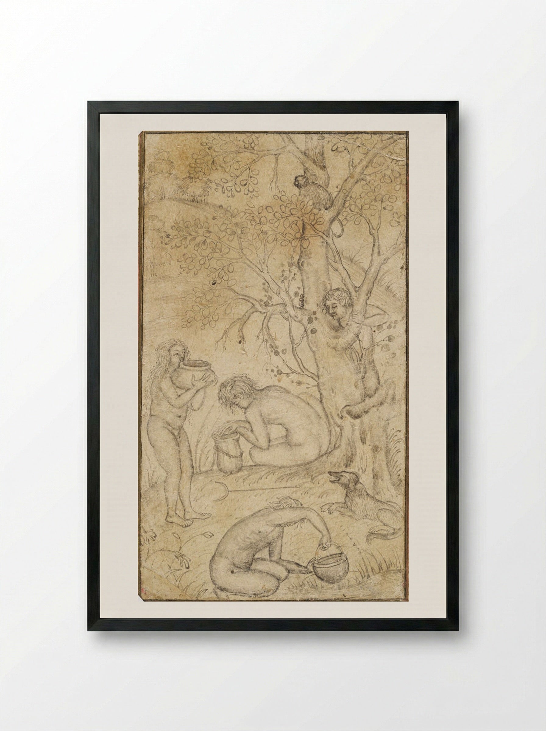 Ascetics Making Bhang - Basawan - Framed Print Black