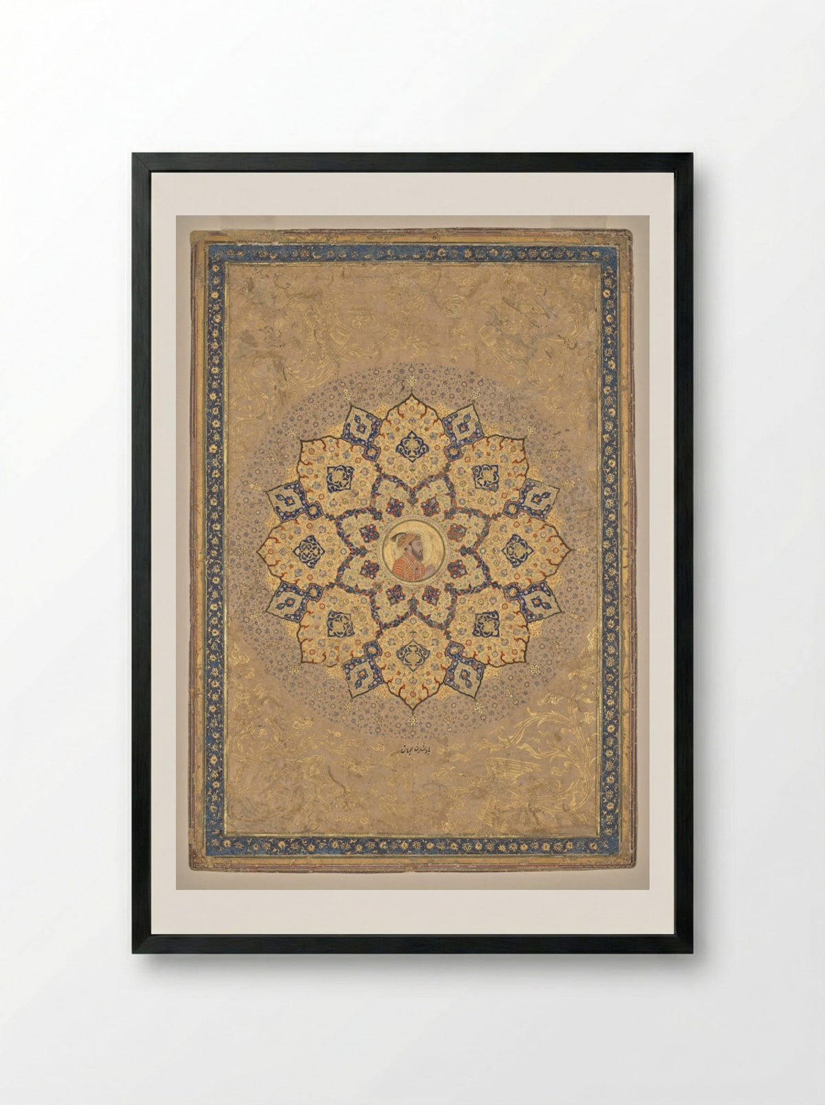 Shamsa with portrait of Aurangzeb - Bichitr - Framed Print Black