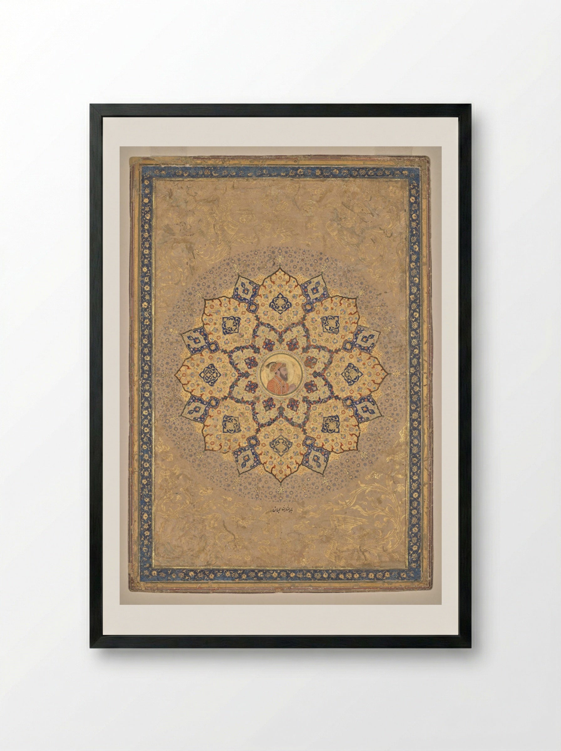 Shamsa with portrait of Aurangzeb - Bichitr - Framed Print Black
