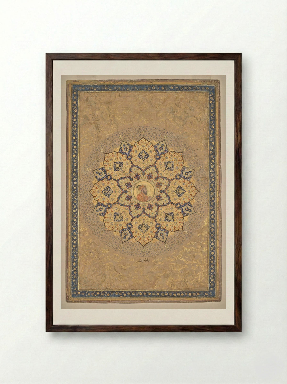 Shamsa with portrait of Aurangzeb - Bichitr - Framed Print Dark Wood