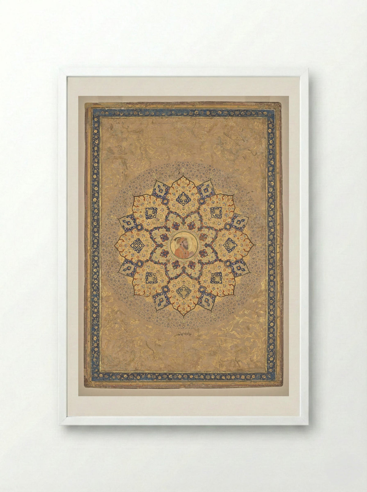 Shamsa with portrait of Aurangzeb - Bichitr - Framed Print White