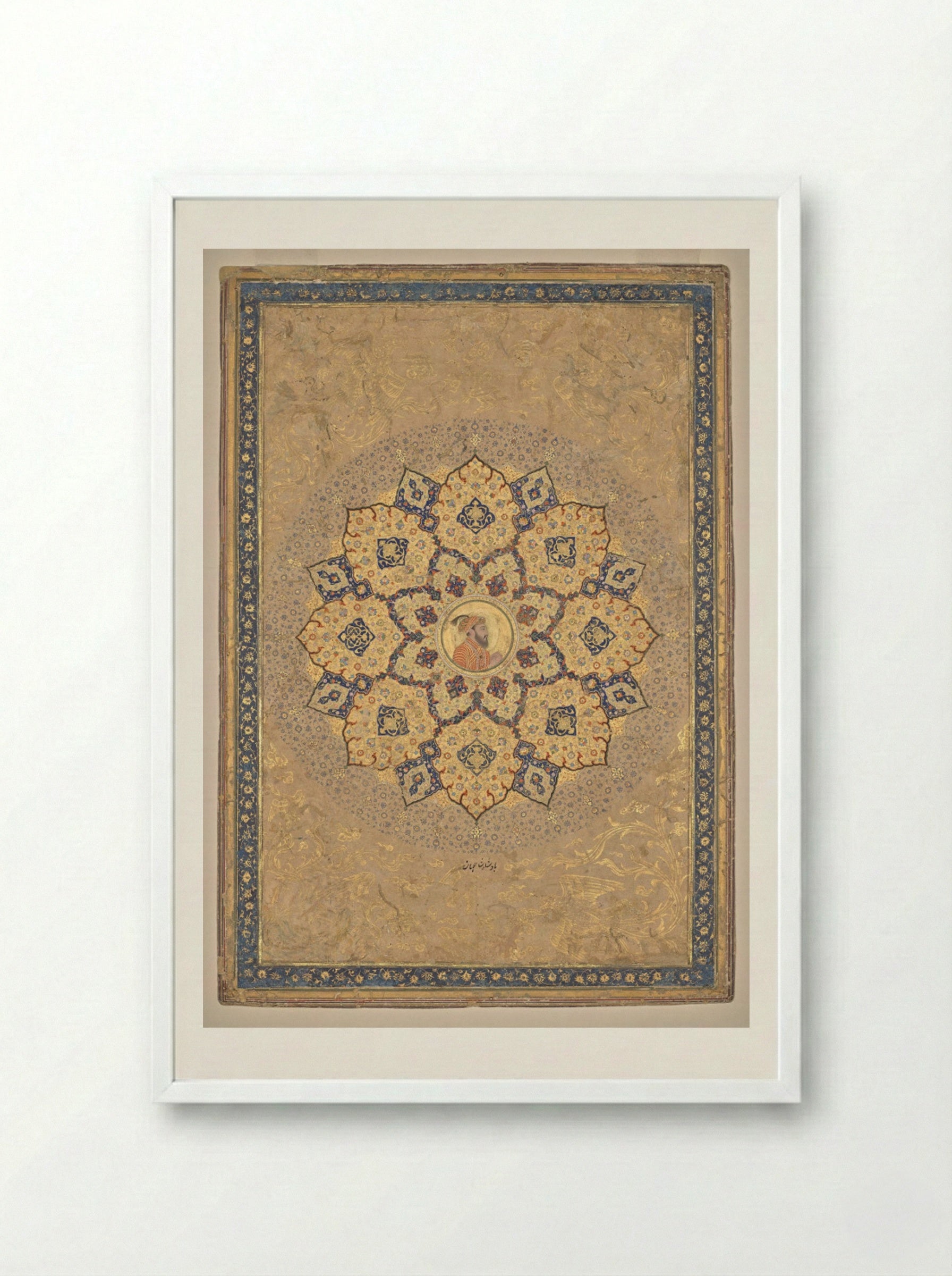 Shamsa with portrait of Aurangzeb - Bichitr - Framed Print White