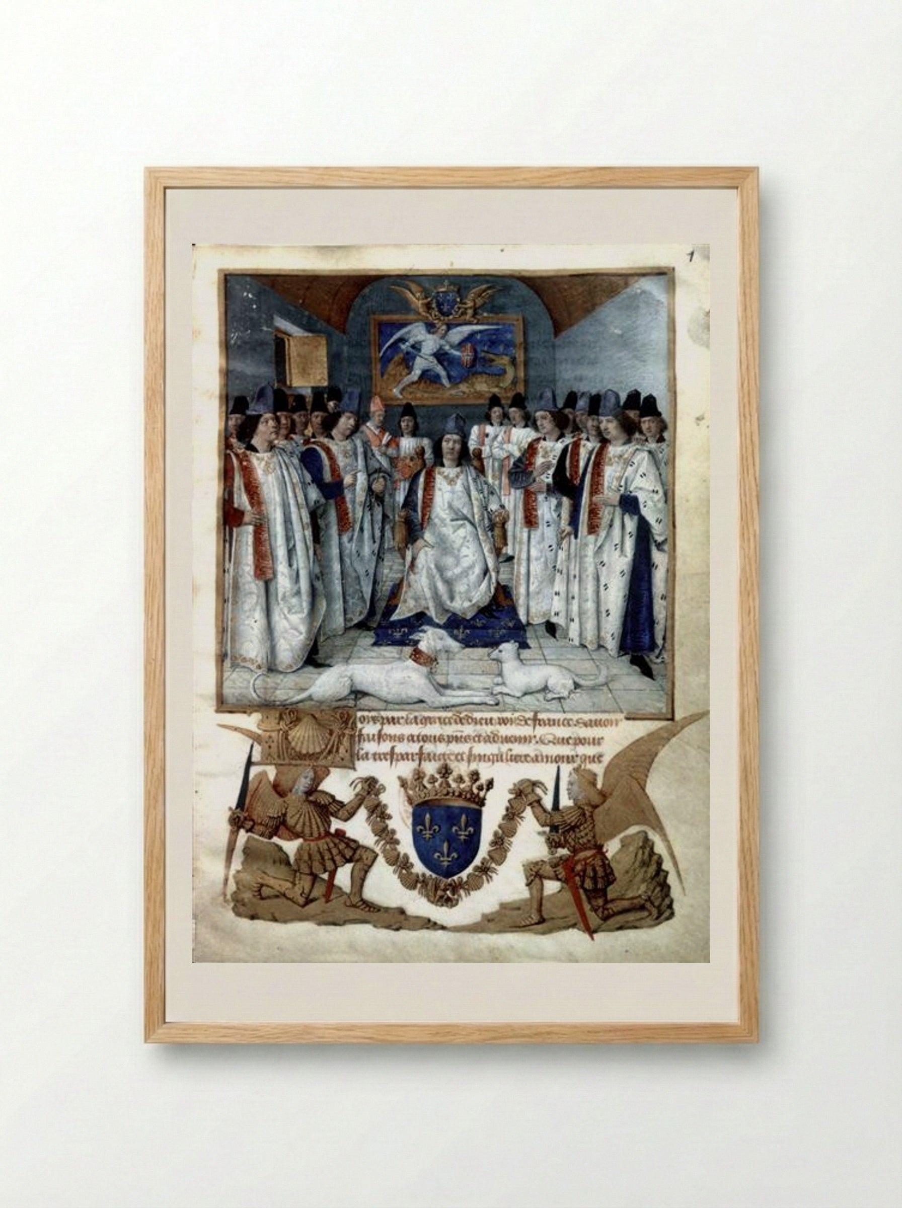 Louis XI presiding over the Chapter of the Order of Saint Michael - Jean Fouquet - Framed Print Wood