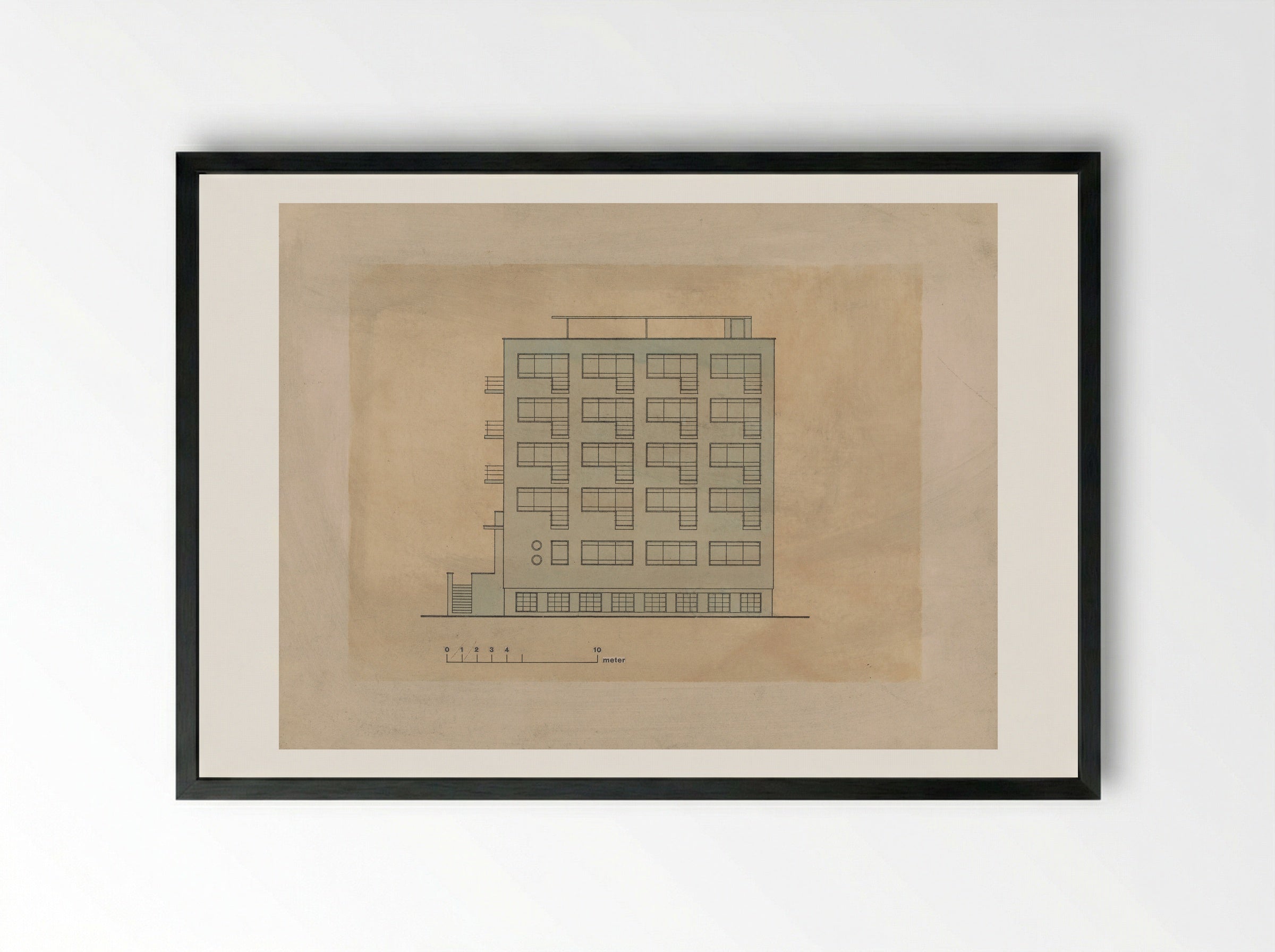 Bauhaus Building, Dessau: Studio Wing Elevation - Walter Gropius - Framed Print Black