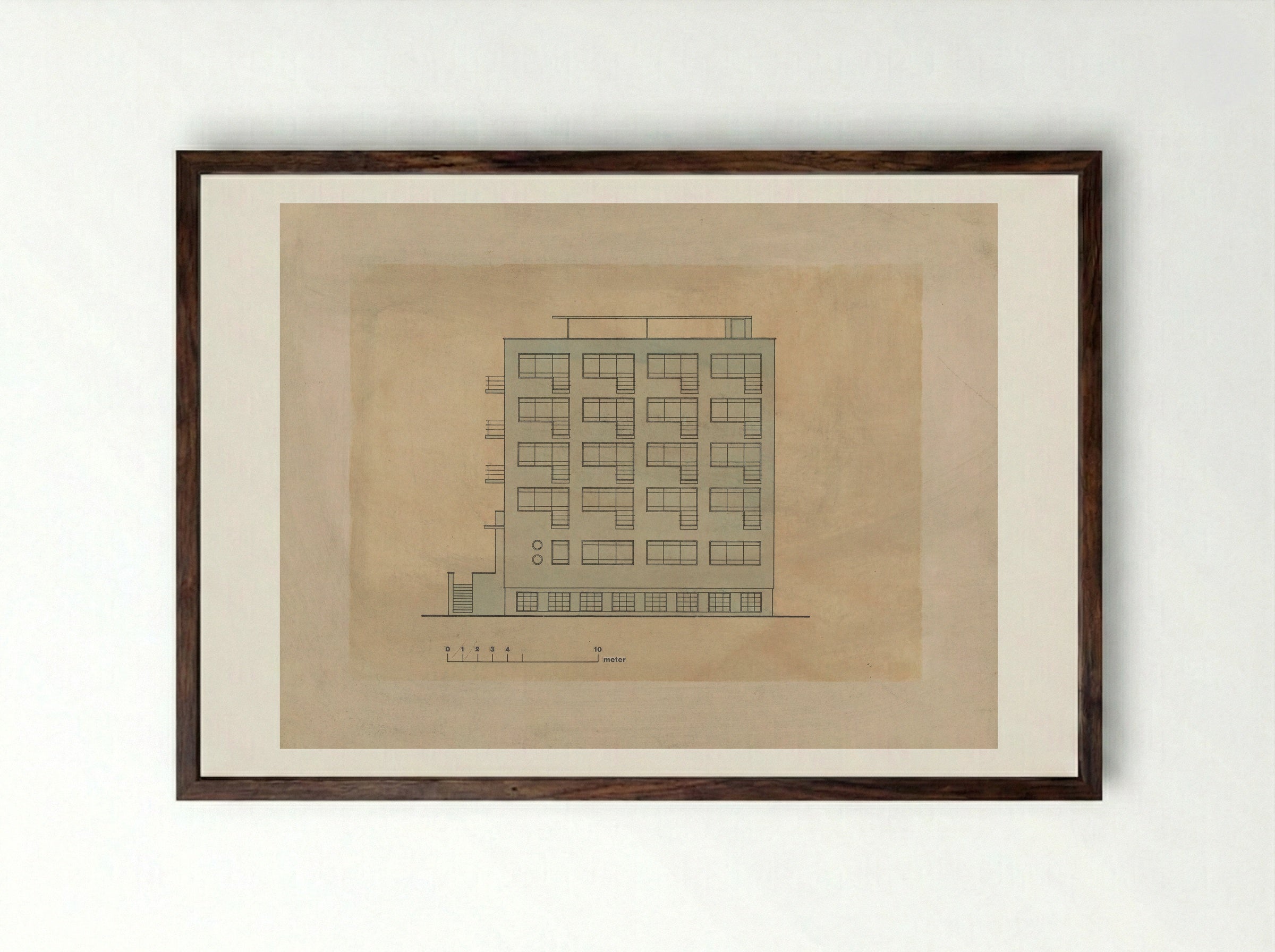 Bauhaus Building, Dessau: Studio Wing Elevation - Walter Gropius - Framed Print Dark Wood