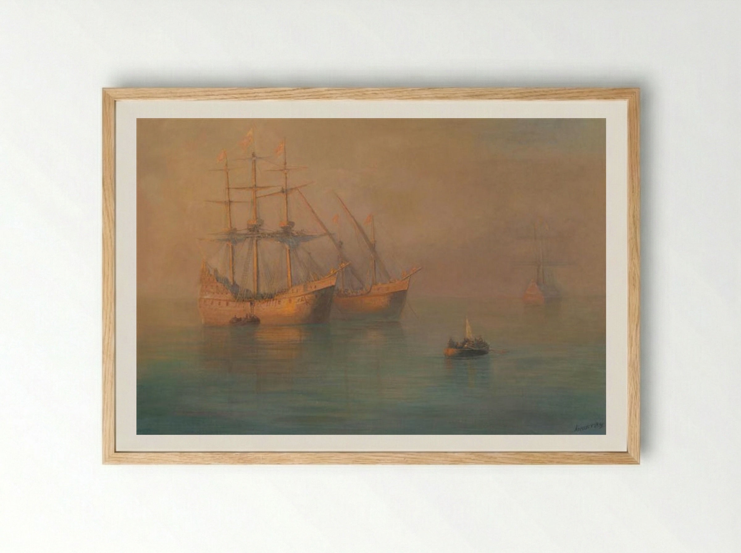 Ships of Columbus - Ivan Aivazovsky - Framed Print Wood