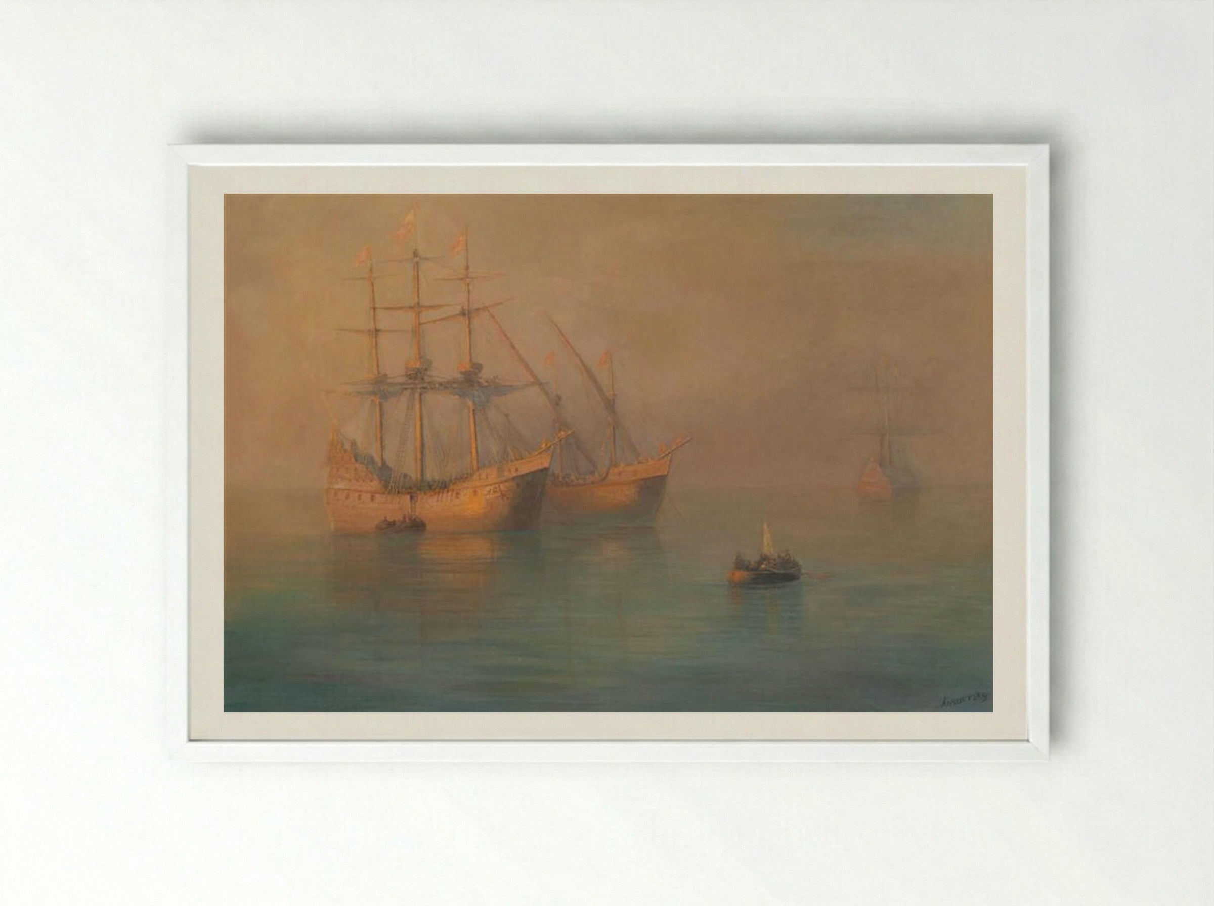 Ships of Columbus - Ivan Aivazovsky - Framed Print White