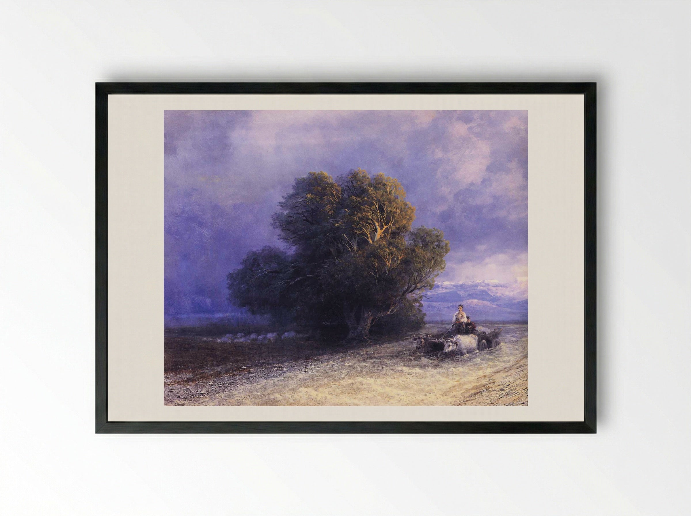 Ox Cart Crossing a Flooded Plain - Ivan Aivazovsky - Framed Print Black