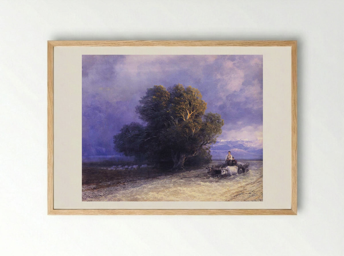 Ox Cart Crossing a Flooded Plain - Ivan Aivazovsky - Framed Print Wood