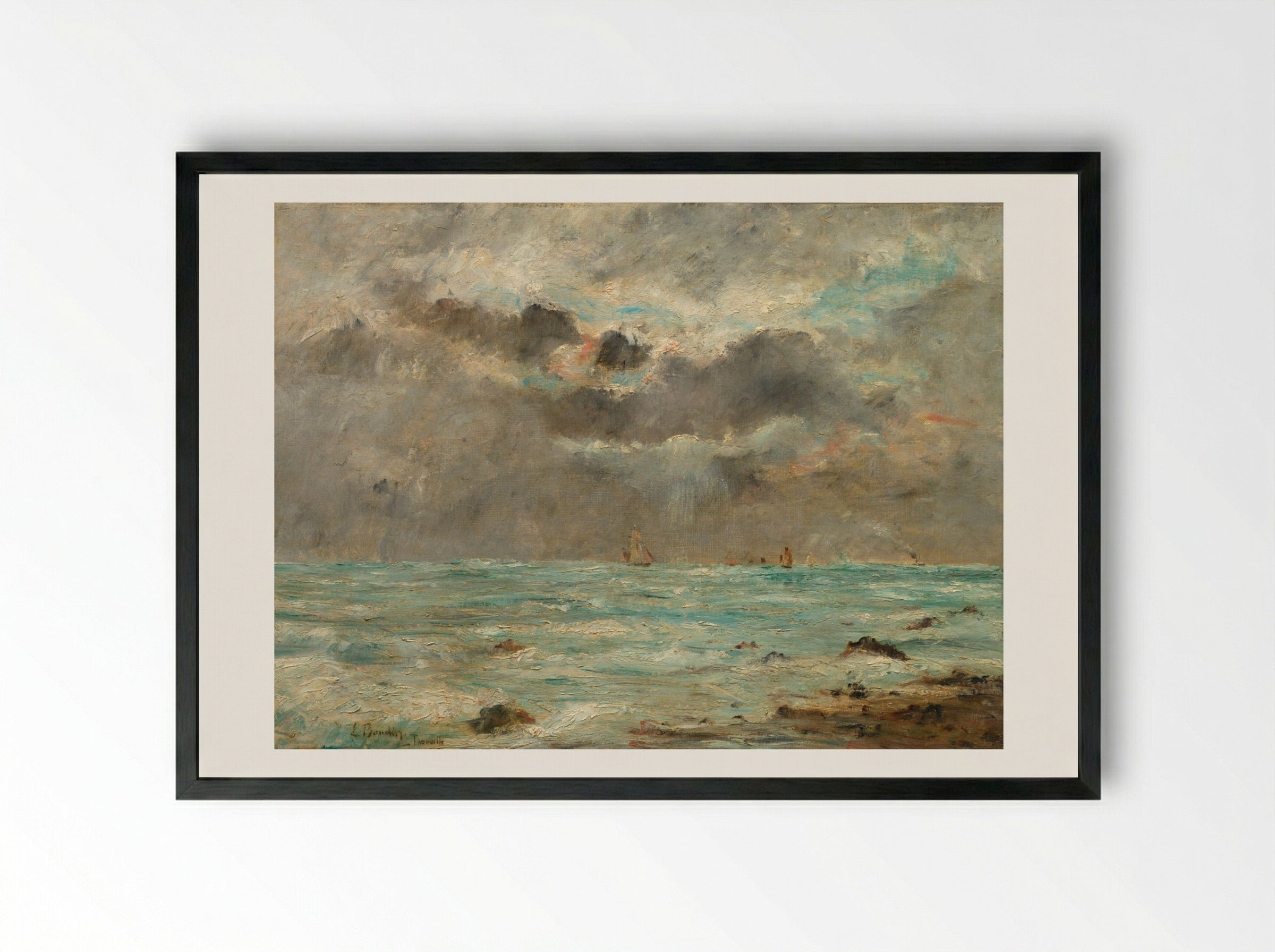 The Coast at Trouville - Eugène Boudin - Framed Print Black