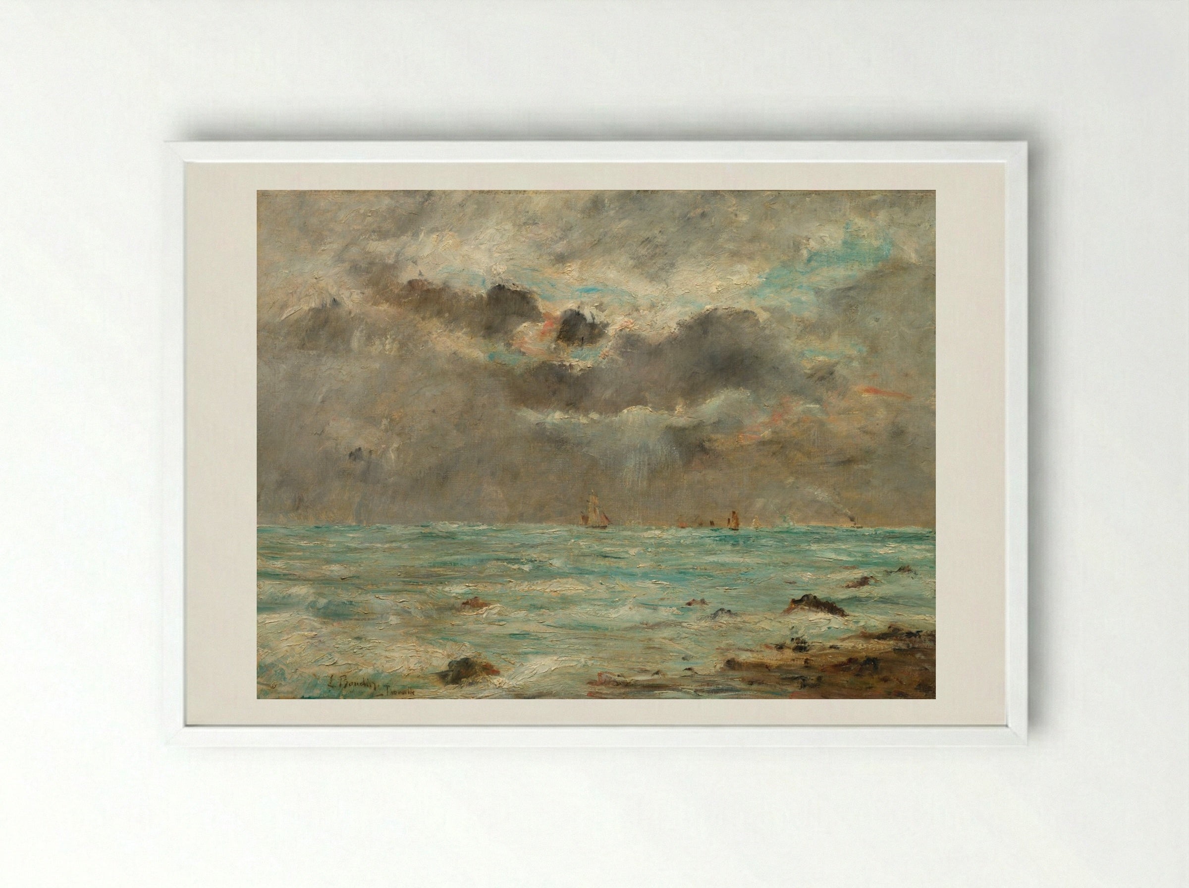 The Coast at Trouville - Eugène Boudin - Framed Print White