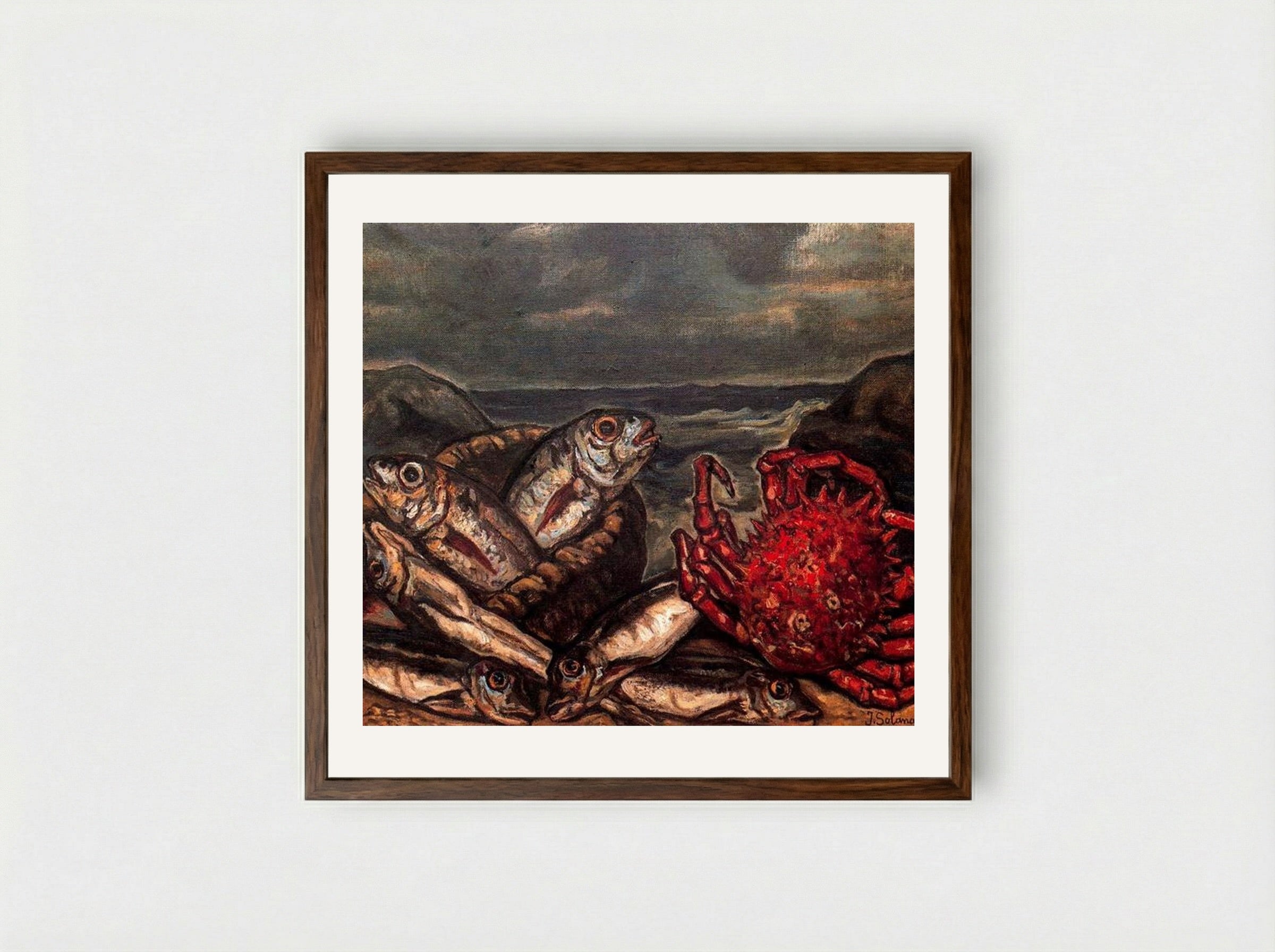 Fish and Crab - José Gutiérrez Solana - Framed Print Dark Wood