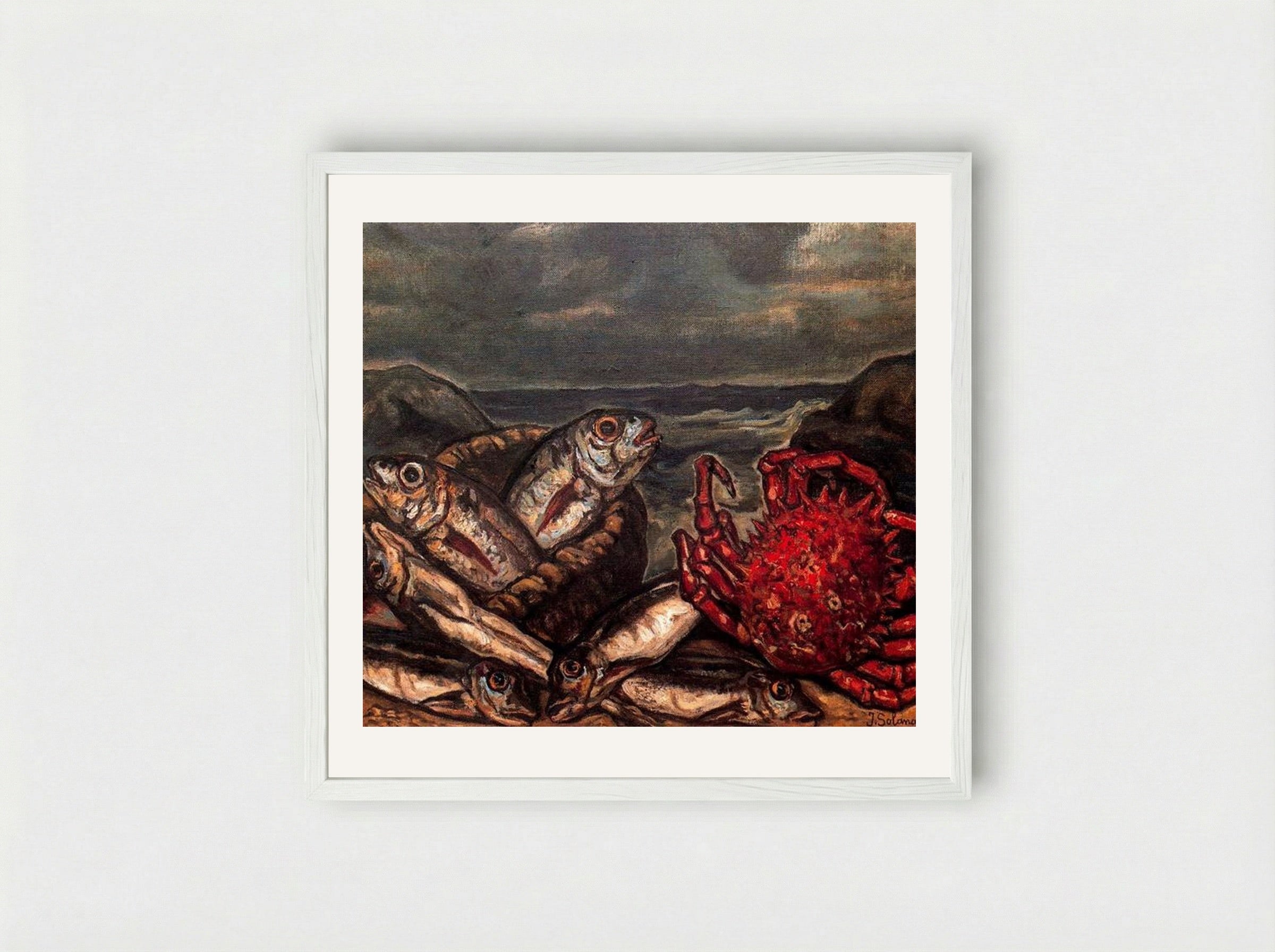 Fish and Crab - José Gutiérrez Solana - Framed Print White
