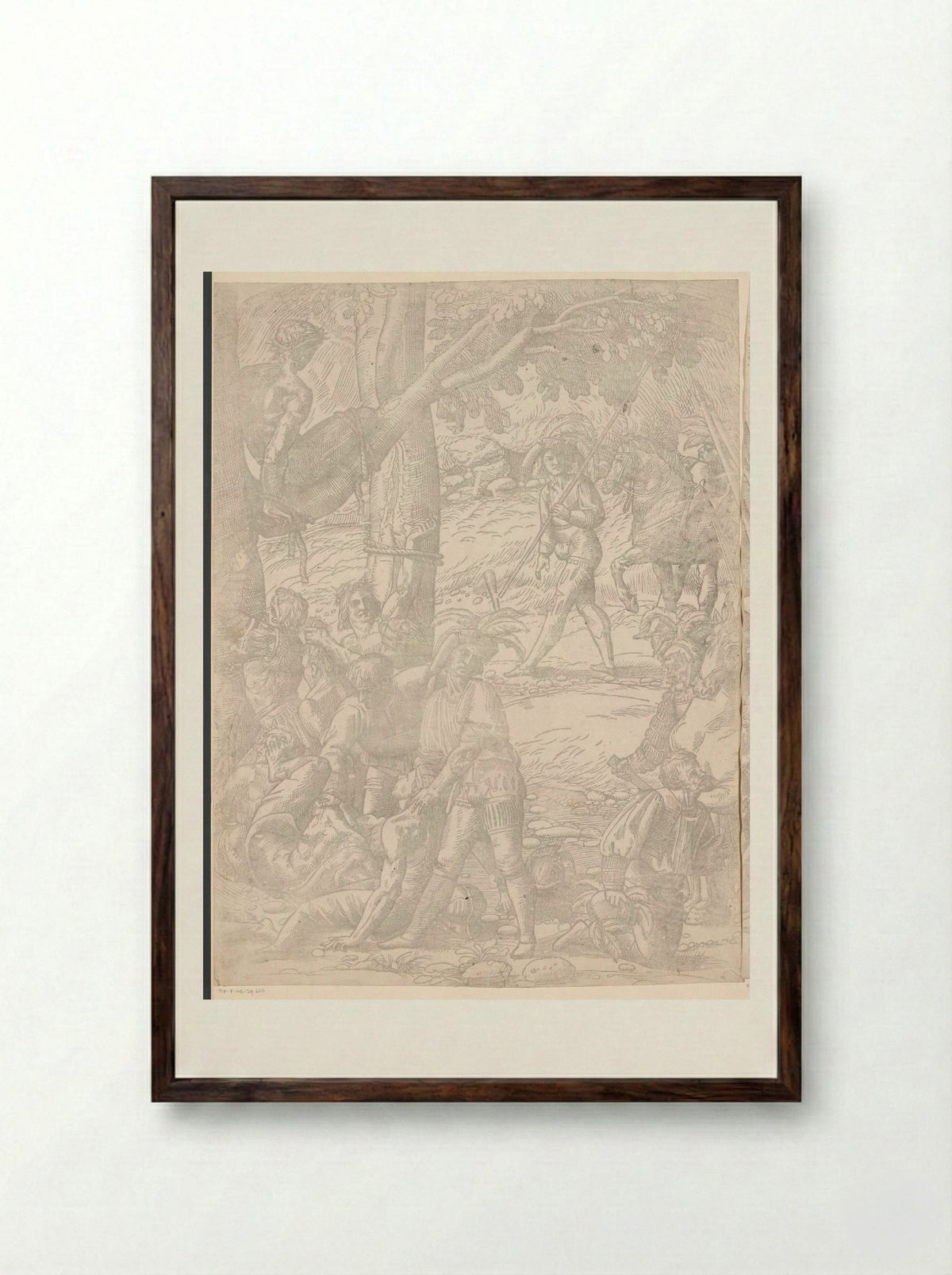 Martyrdom of the Ten Thousand (Seventh Part) - Domenico Campagnola - Framed Print Dark Wood