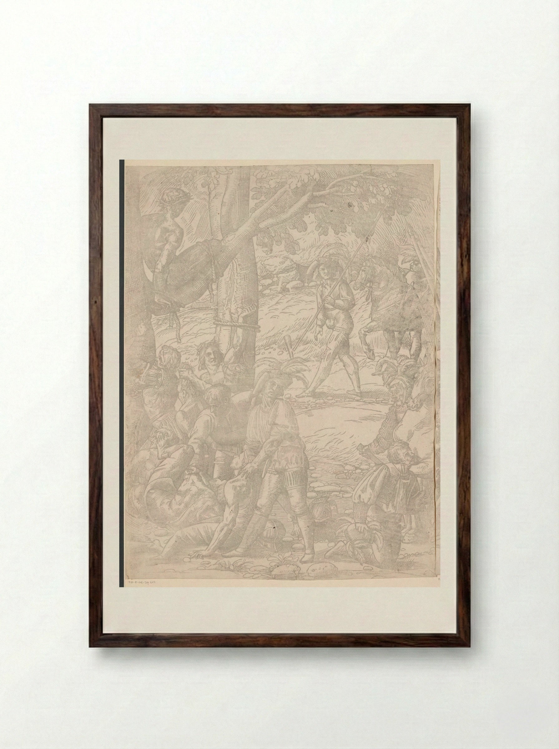 Martyrdom of the Ten Thousand (Seventh Part) - Domenico Campagnola - Framed Print Dark Wood