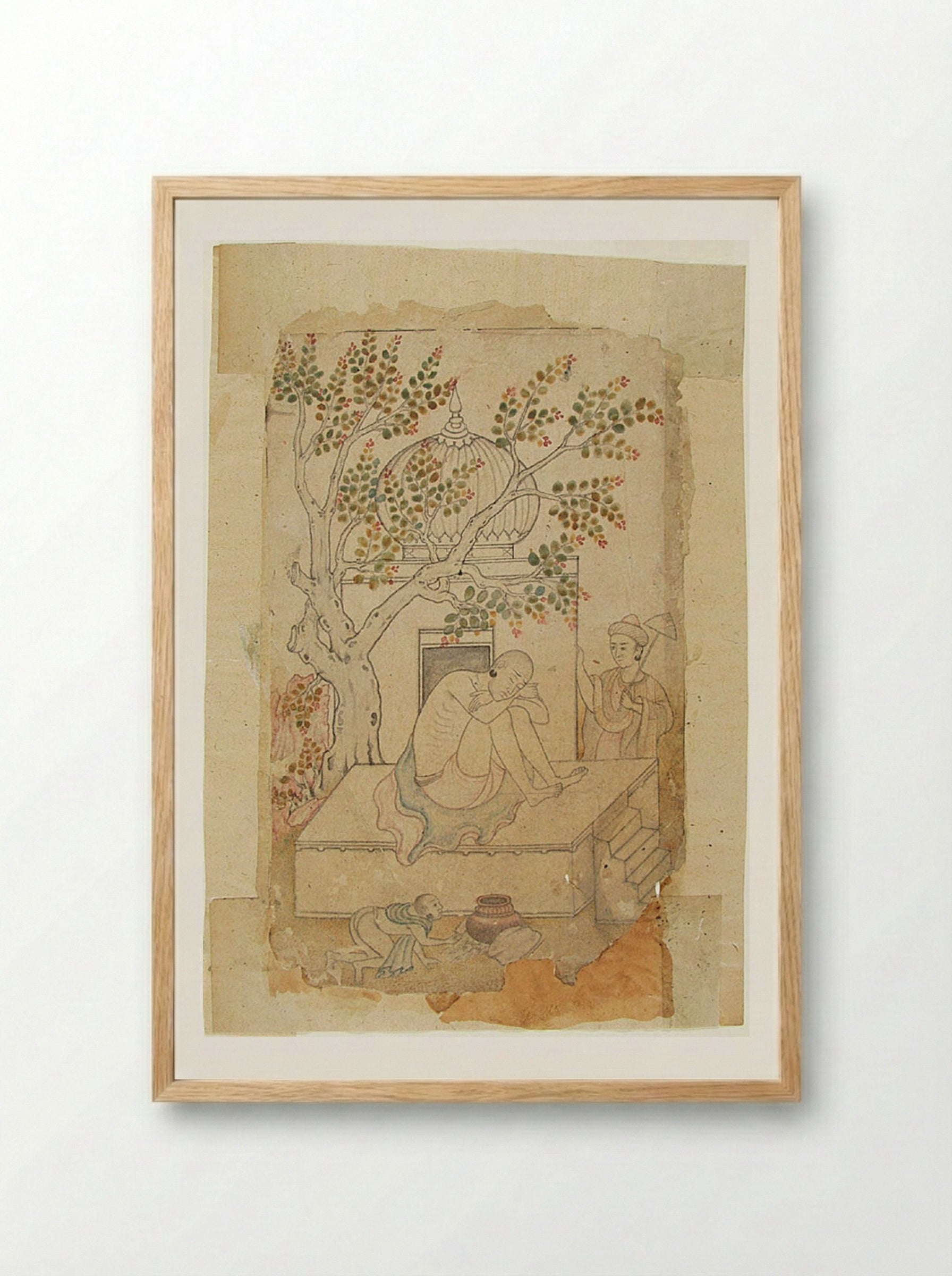 A Holy Man Meditates (Shrine with Sleeping Ascetic) - Daswanth - Framed Print Wood