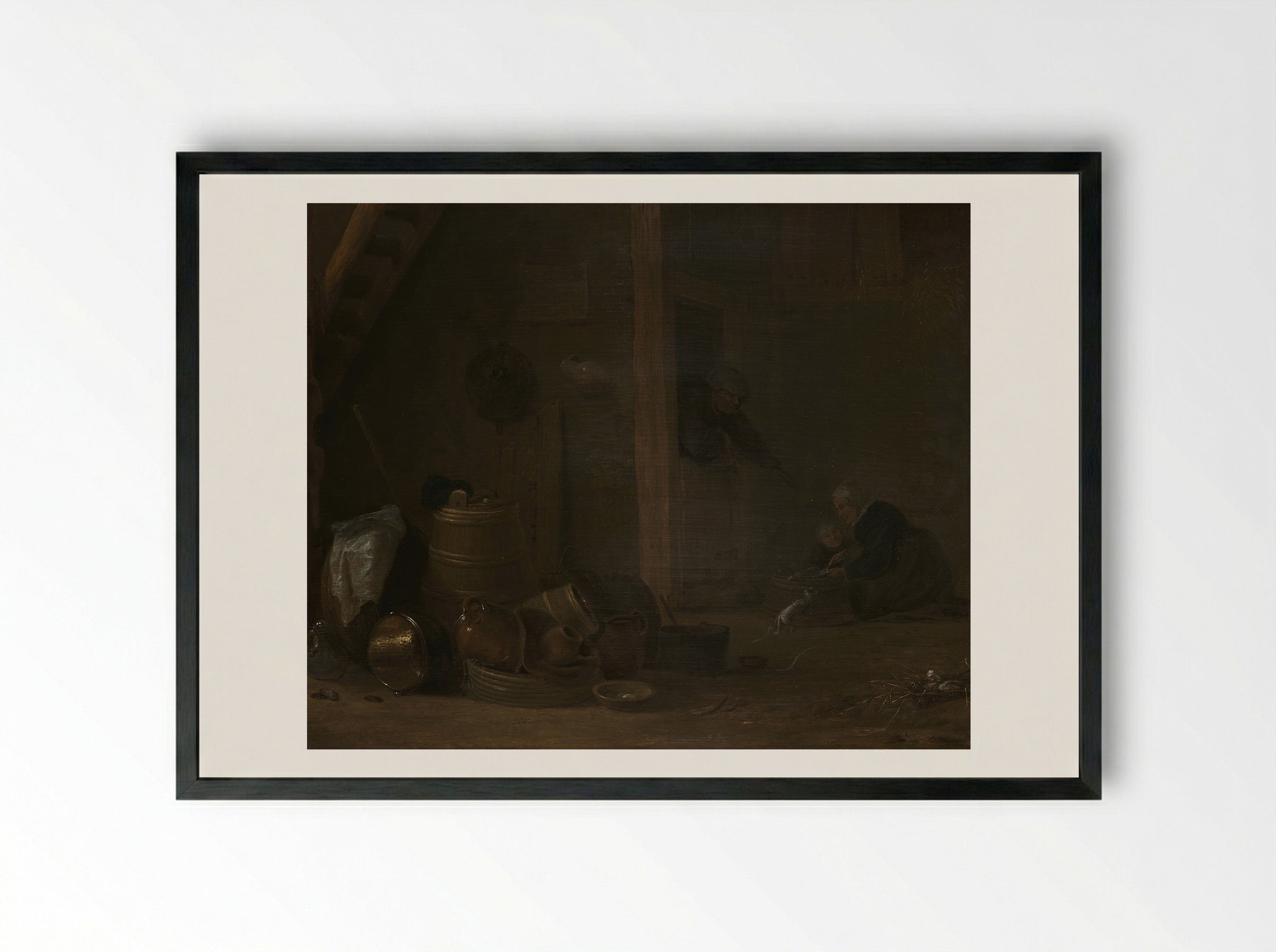 A Barn Interior with Two Goats - Cornelis Saftleven - Framed Print Black