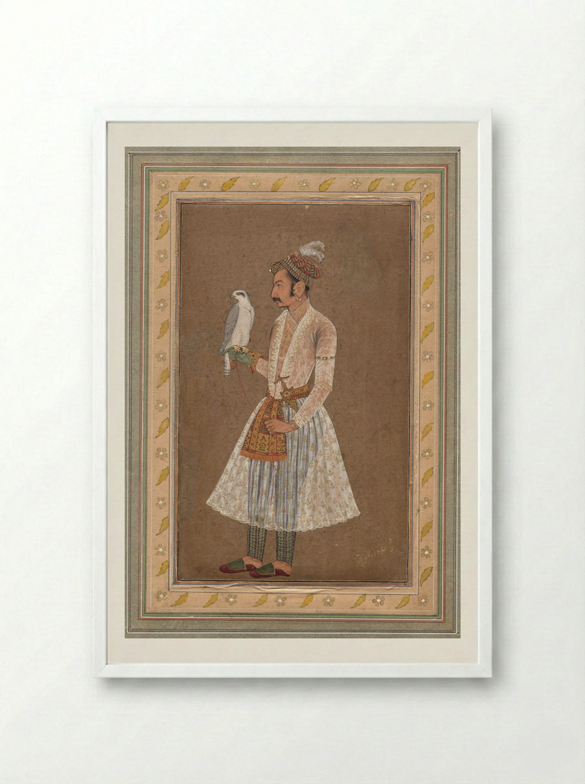 Portrait of Raja Jagat Singh of Nurpur - Bichitr - Framed Print White