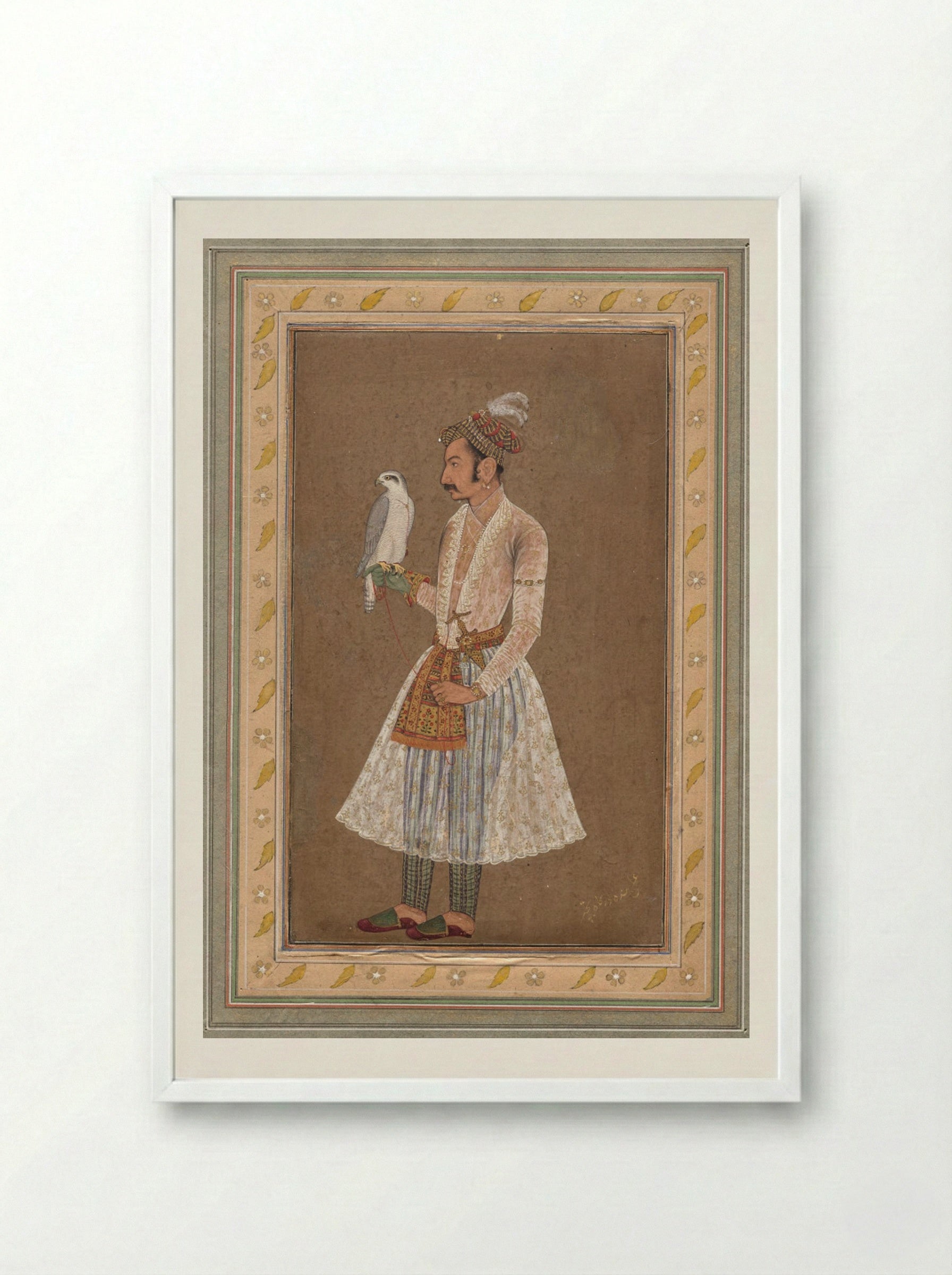 Portrait of Raja Jagat Singh of Nurpur - Bichitr - Framed Print White