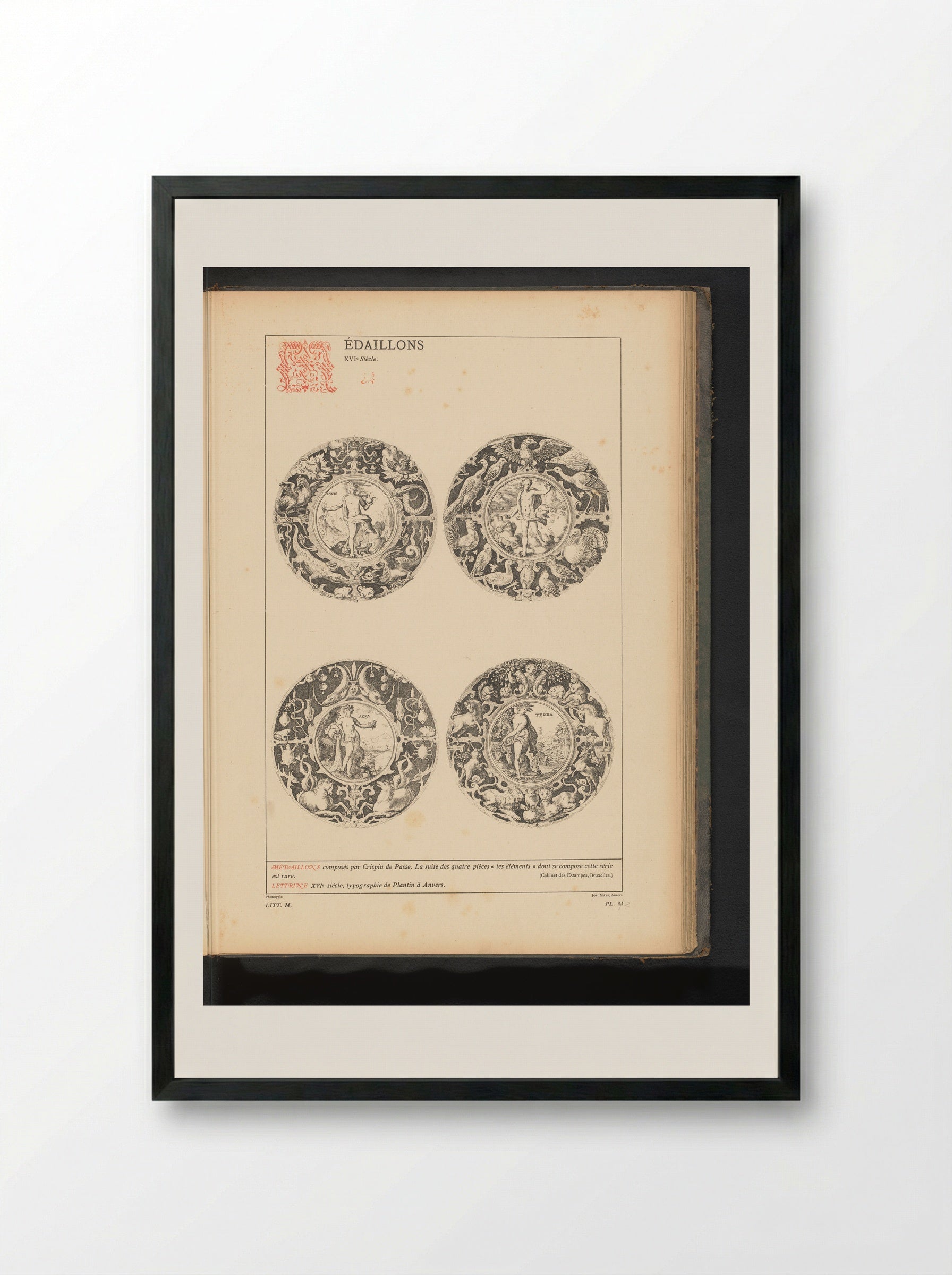 The Four Elements (Medallion Series) - Crispijn van de Passe (I) - Framed Print Black