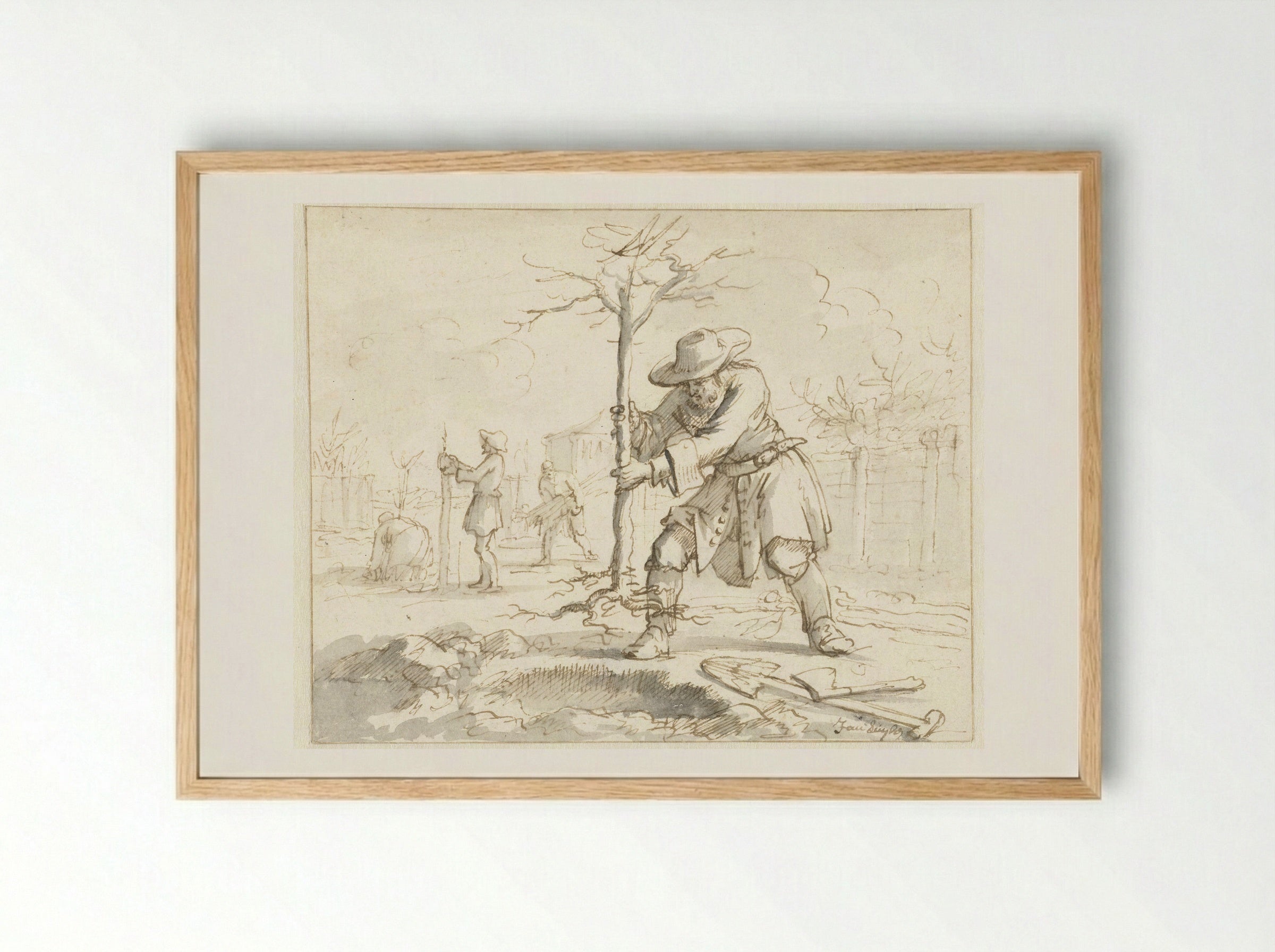Het planten van bomen - Jan Luyken - Framed Print Wood