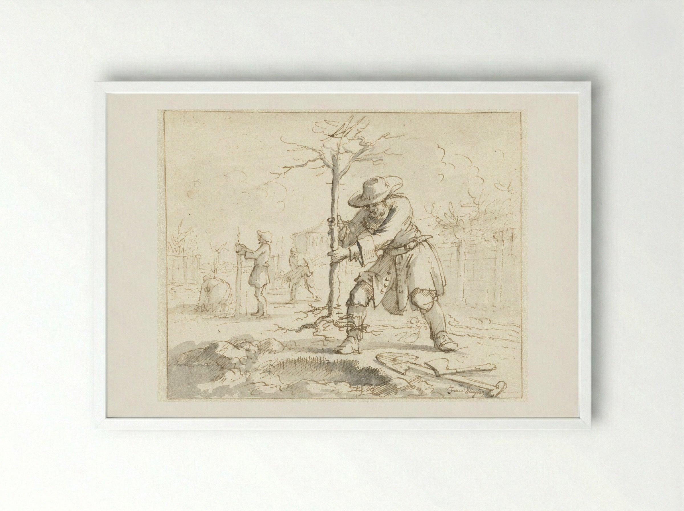Het planten van bomen - Jan Luyken - Framed Print White