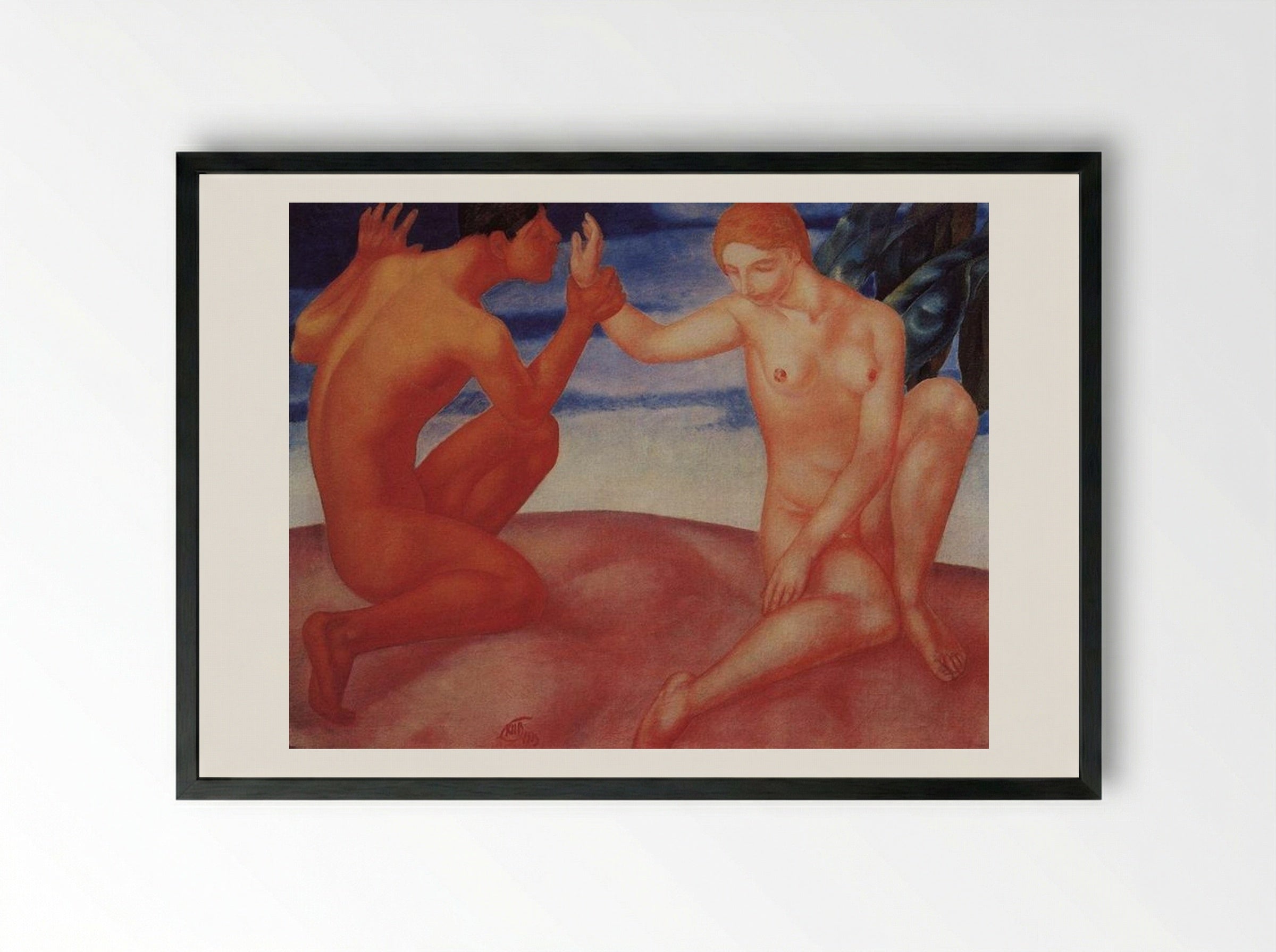 Youth (Kiss) - Kuzma Petrov-Vodkin - Framed Print Black