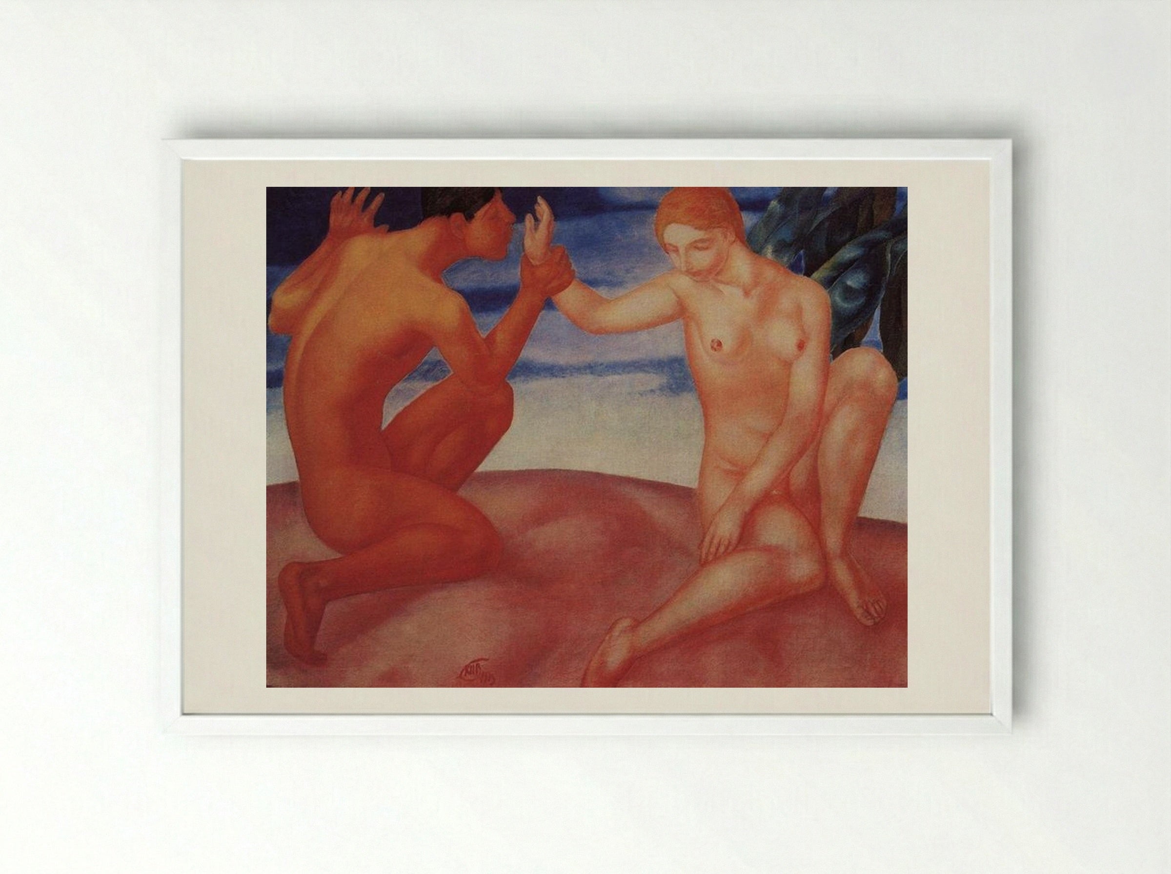 Youth (Kiss) - Kuzma Petrov-Vodkin - Framed Print White