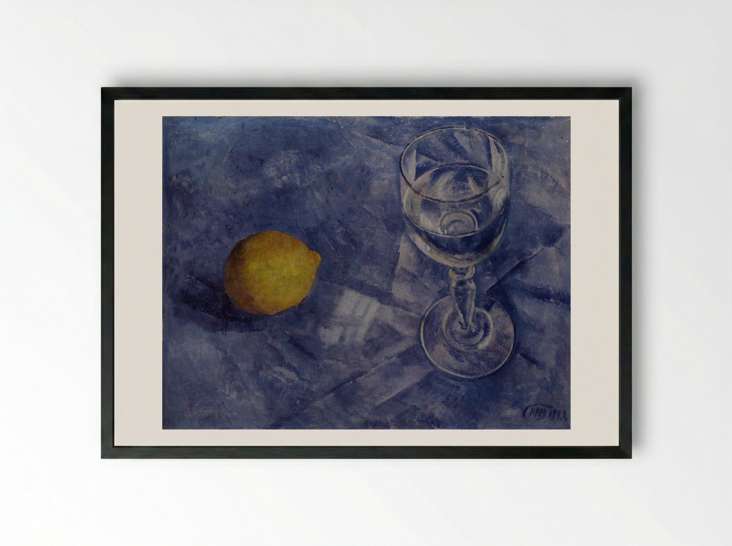Glass and Lemon - Kuzma Petrov-Vodkin - Framed Print Black