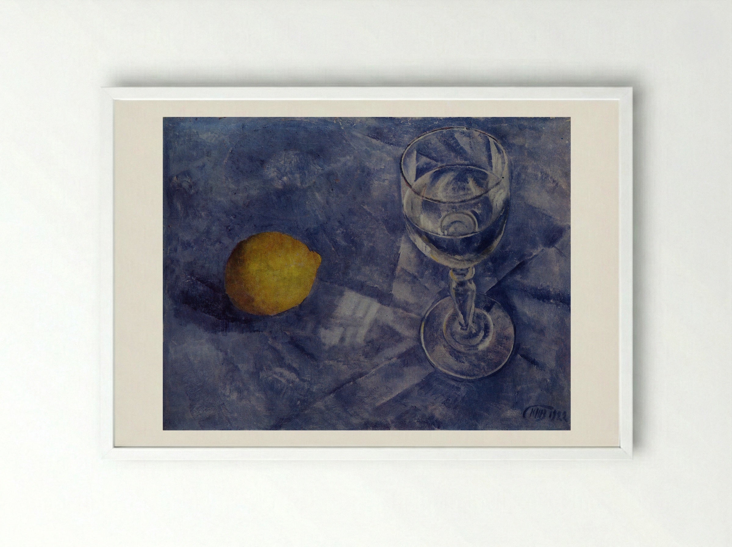 Glass and Lemon - Kuzma Petrov-Vodkin - Framed Print White