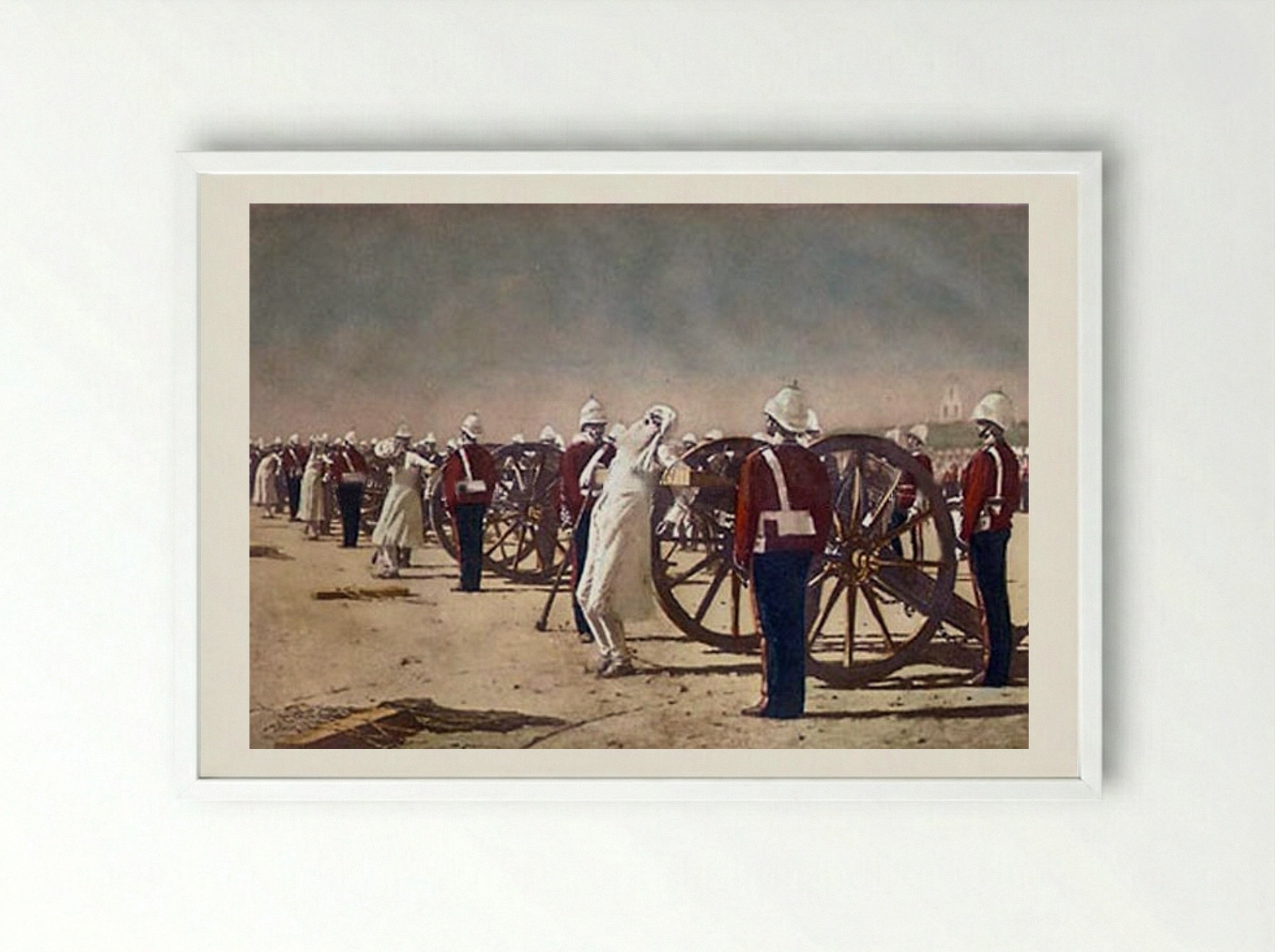 Blowing from Guns in British India - Vasily Vereshchagin - Framed Print White