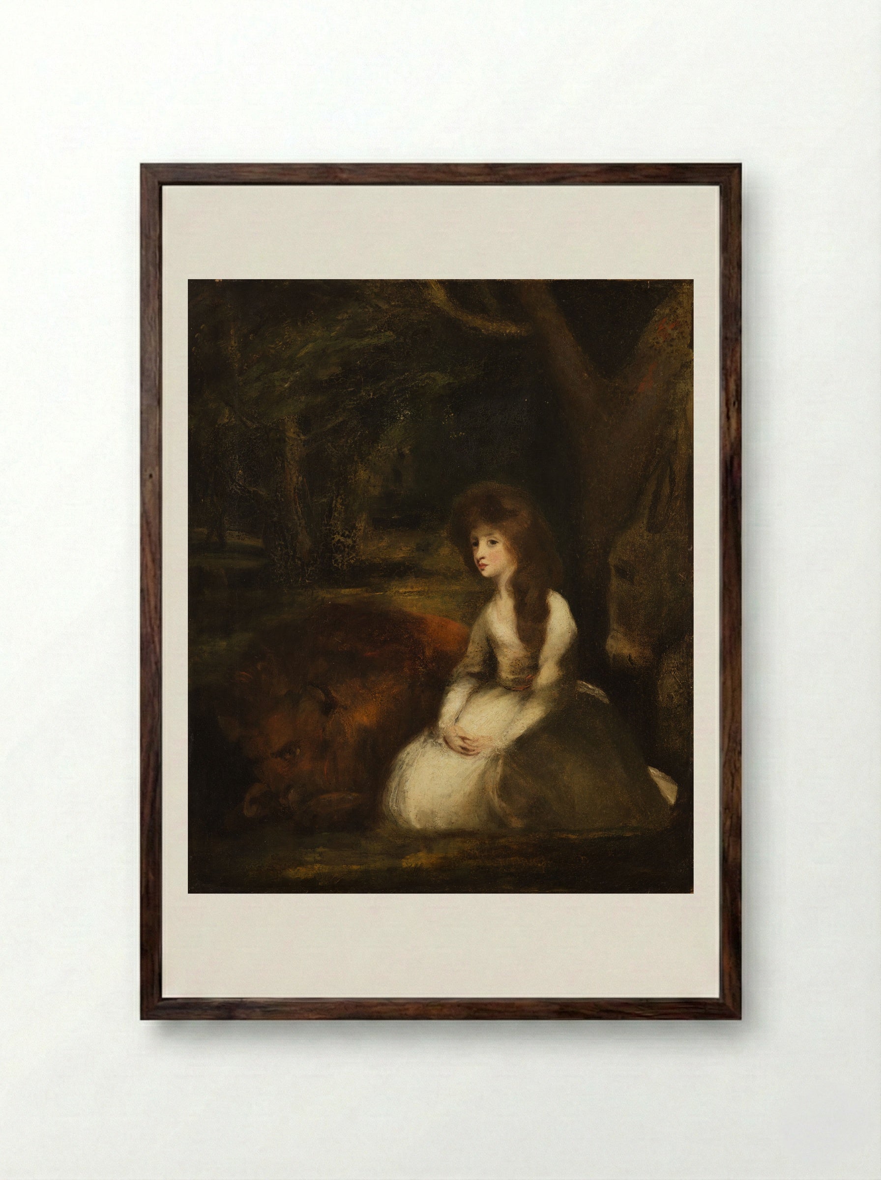 Miss Elizabeth Beauclerc as Una with the Lion - Sir Joshua Reynolds - Framed Print Dark Wood