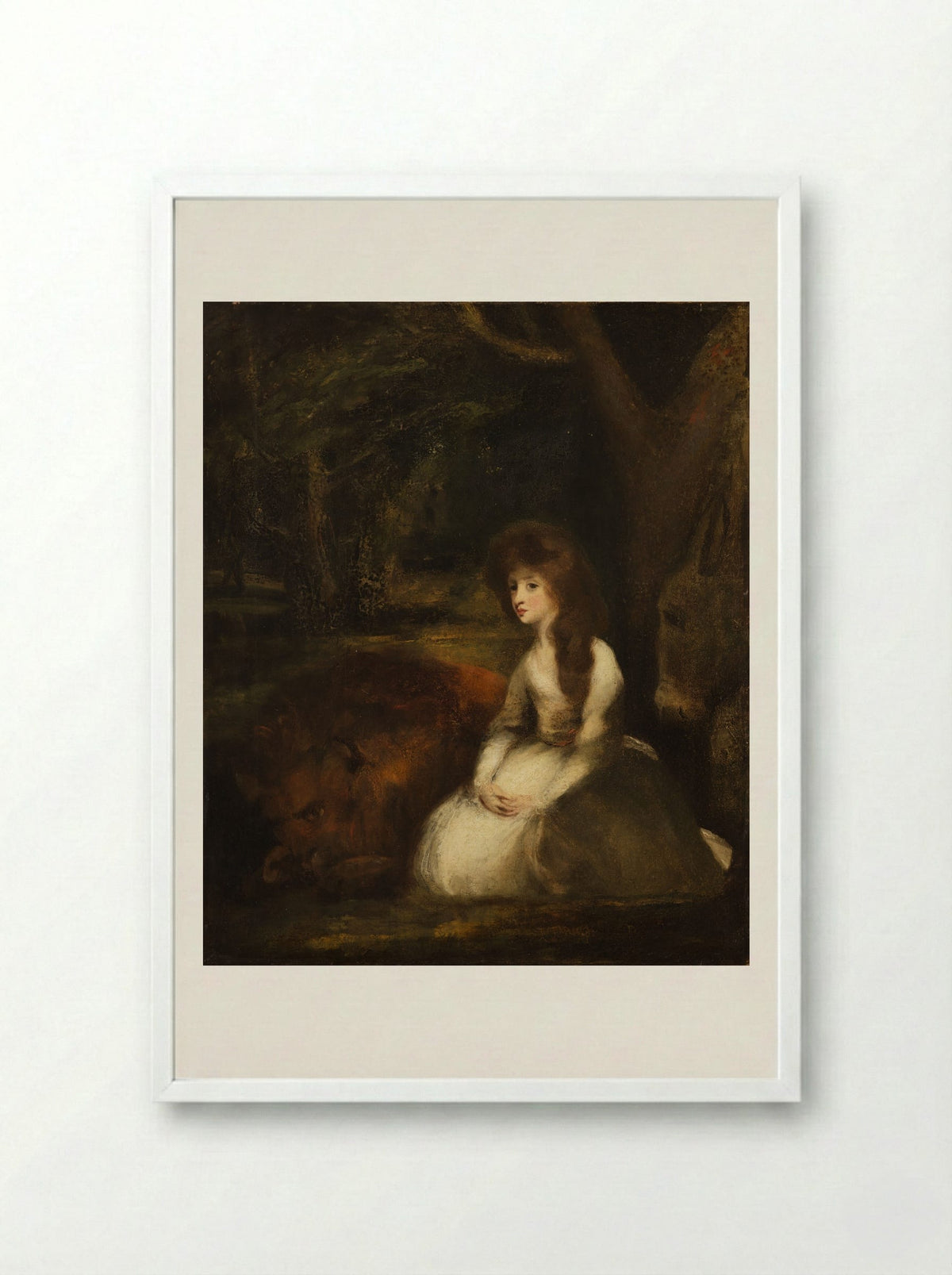 Miss Elizabeth Beauclerc as Una with the Lion - Sir Joshua Reynolds - Framed Print White