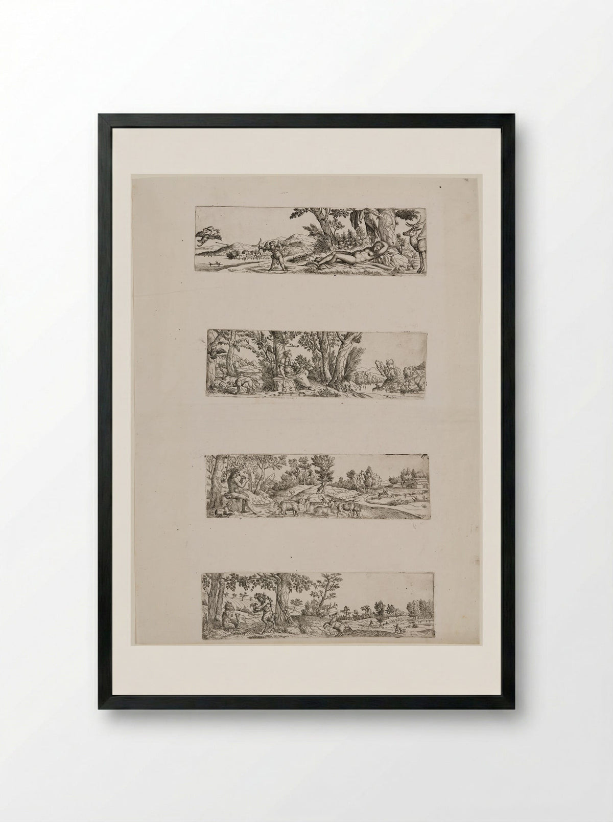 Four Mythological Landscapes - Fine Art Print - Framed Print Black