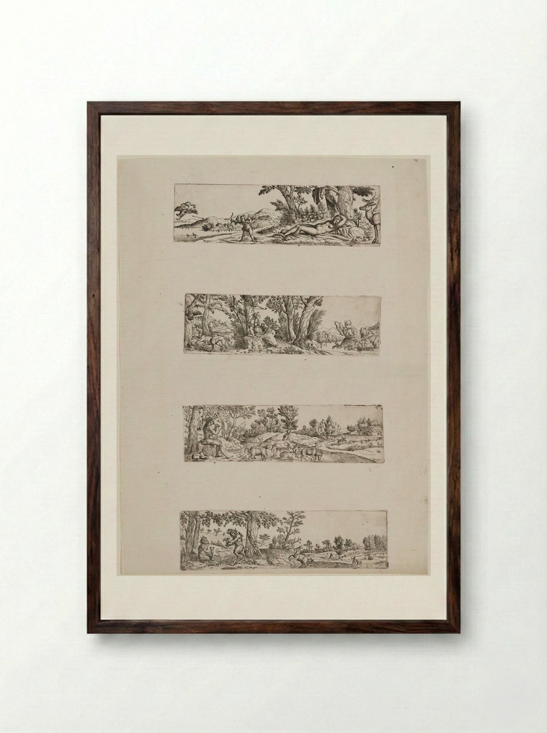 Four Mythological Landscapes - Fine Art Print - Framed Print Dark Wood