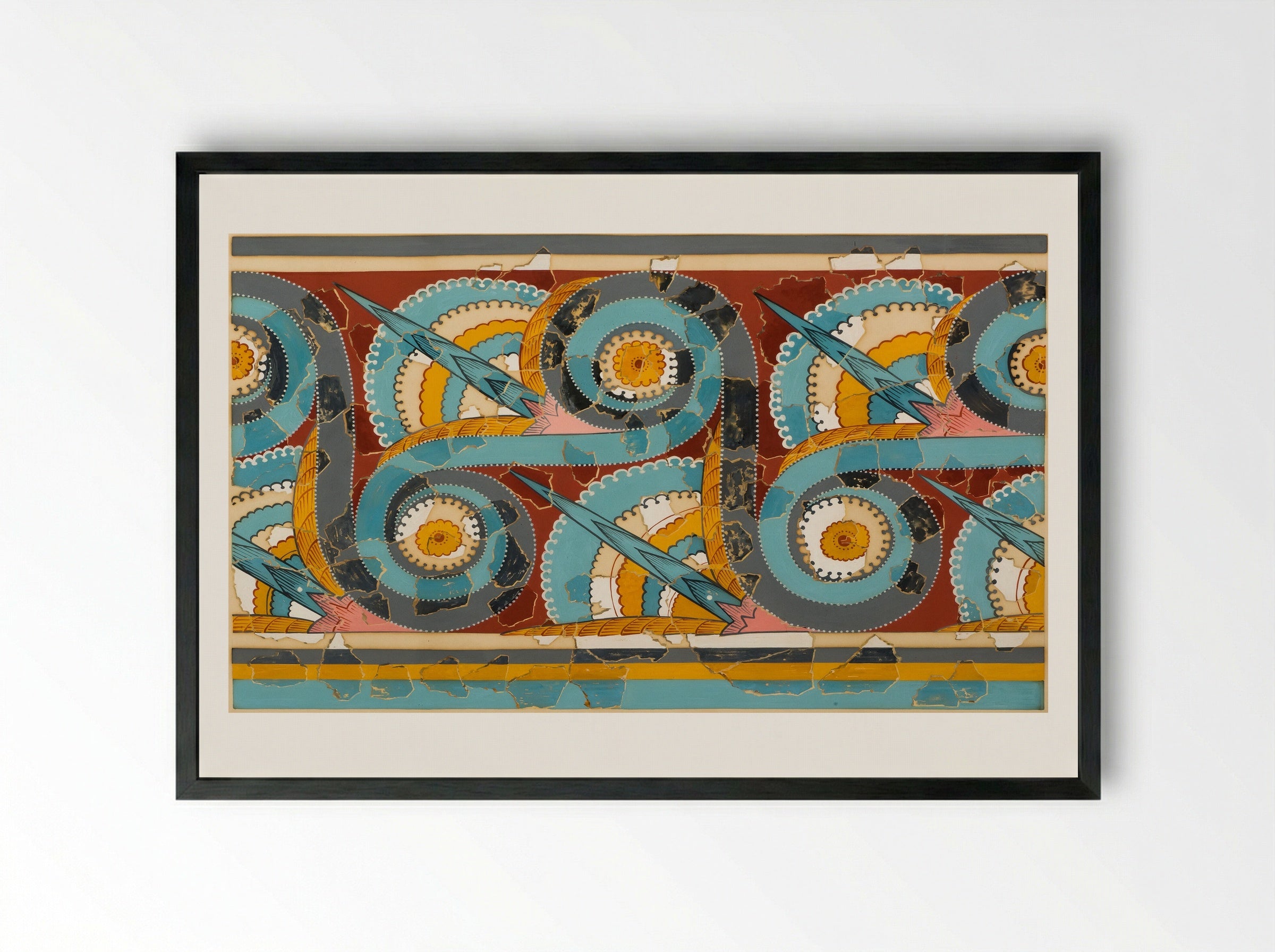 Ornamental Frieze (after a wall painting from the Palace of Tiryns, Argolis) - Fine Art Print - Framed Print Black