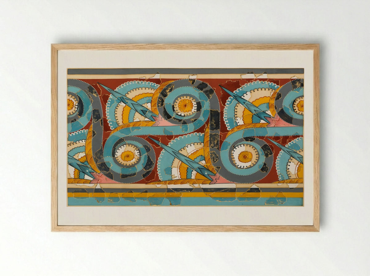 Ornamental Frieze (after a wall painting from the Palace of Tiryns, Argolis) - Fine Art Print - Framed Print Wood