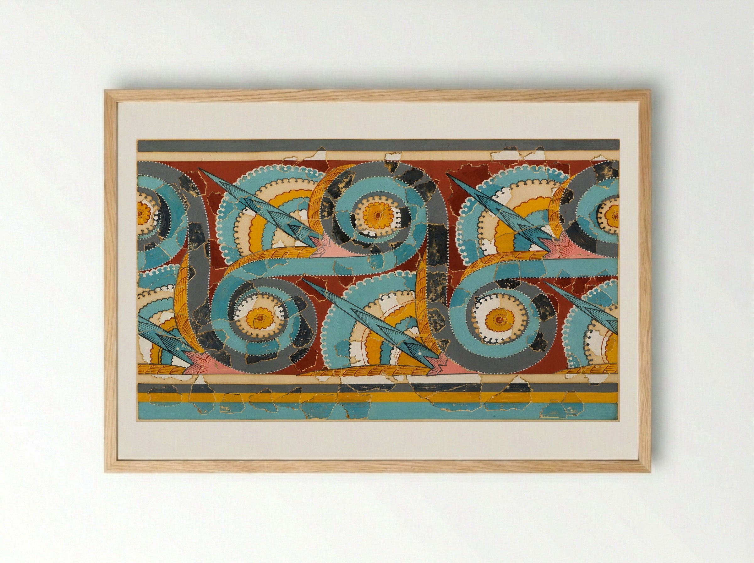 Ornamental Frieze (after a wall painting from the Palace of Tiryns, Argolis) - Fine Art Print - Framed Print Wood
