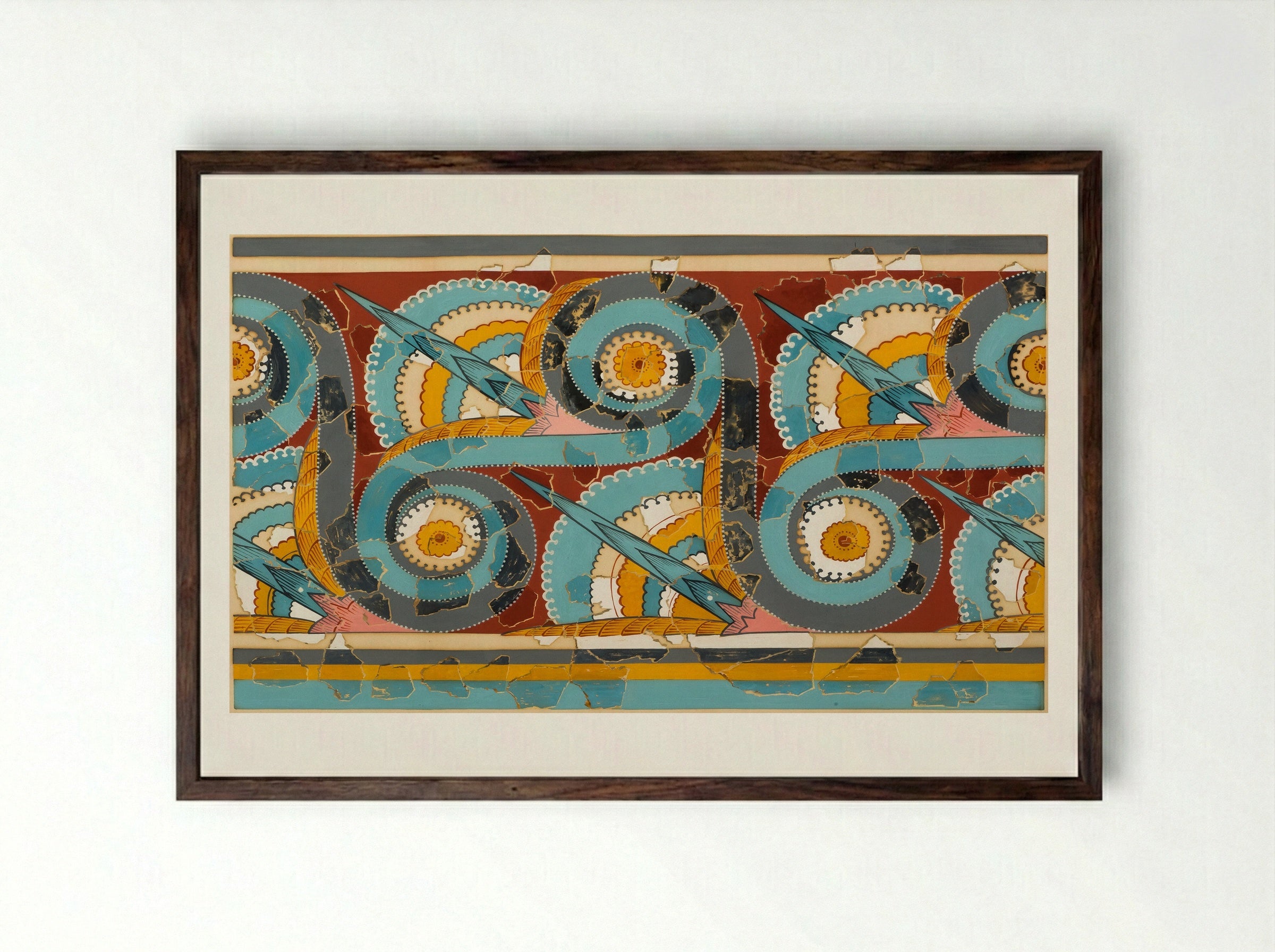 Ornamental Frieze (after a wall painting from the Palace of Tiryns, Argolis) - Fine Art Print - Framed Print Dark Wood