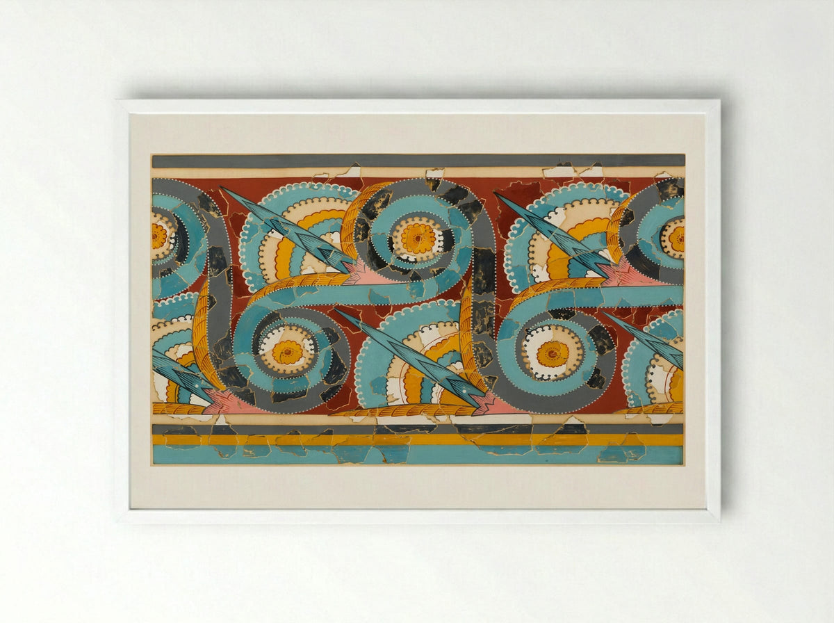 Ornamental Frieze (after a wall painting from the Palace of Tiryns, Argolis) - Fine Art Print - Framed Print White