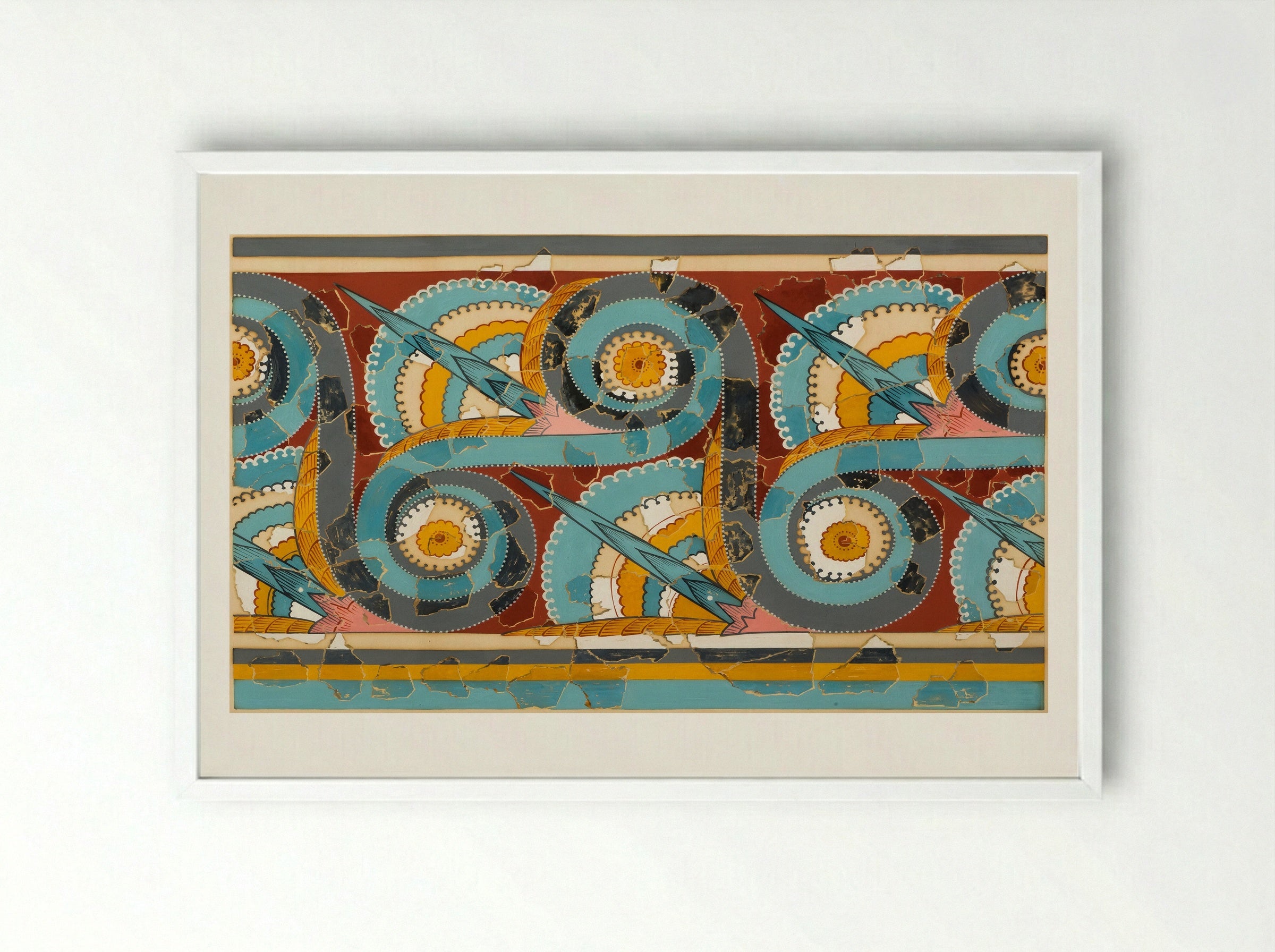 Ornamental Frieze (after a wall painting from the Palace of Tiryns, Argolis) - Fine Art Print - Framed Print White