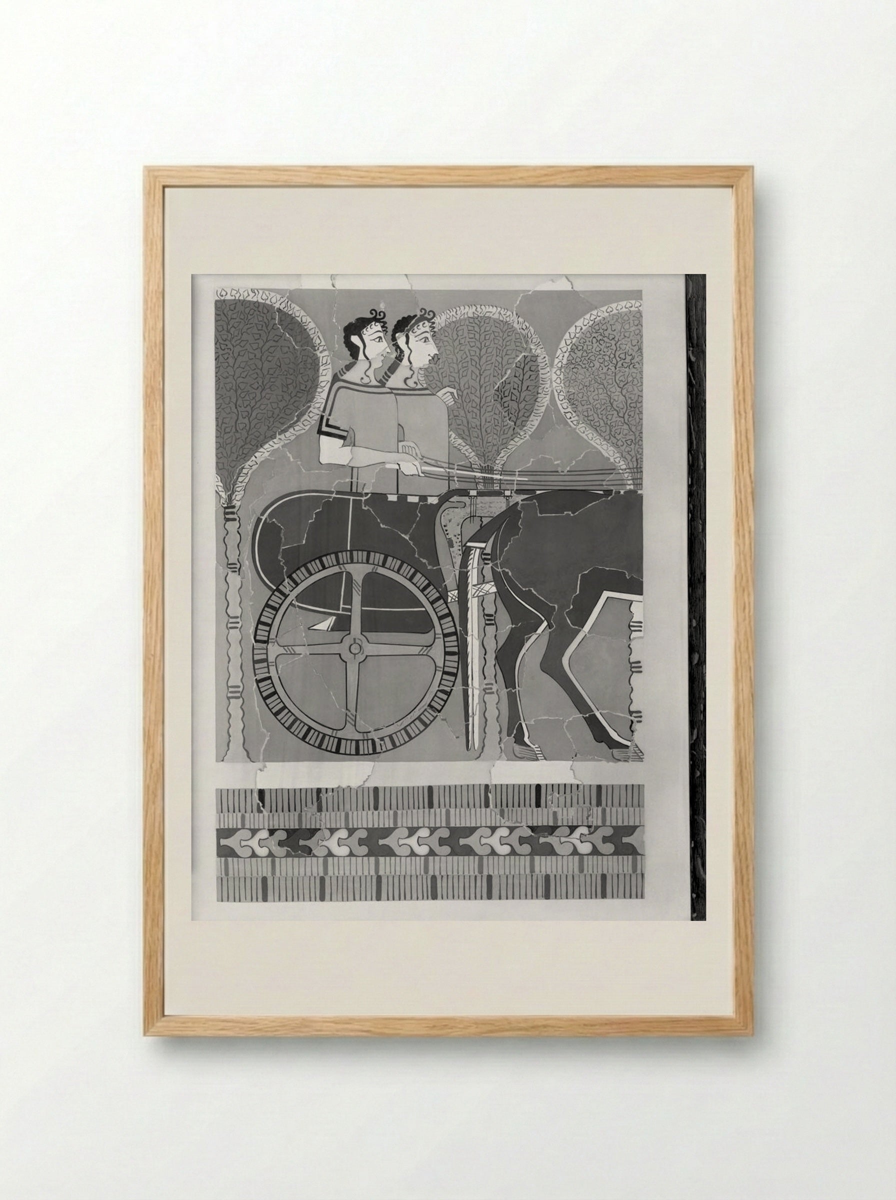 Women in a Chariot (after a fresco from the Palace of Tiryns) - Fine Art Print - Framed Print Wood