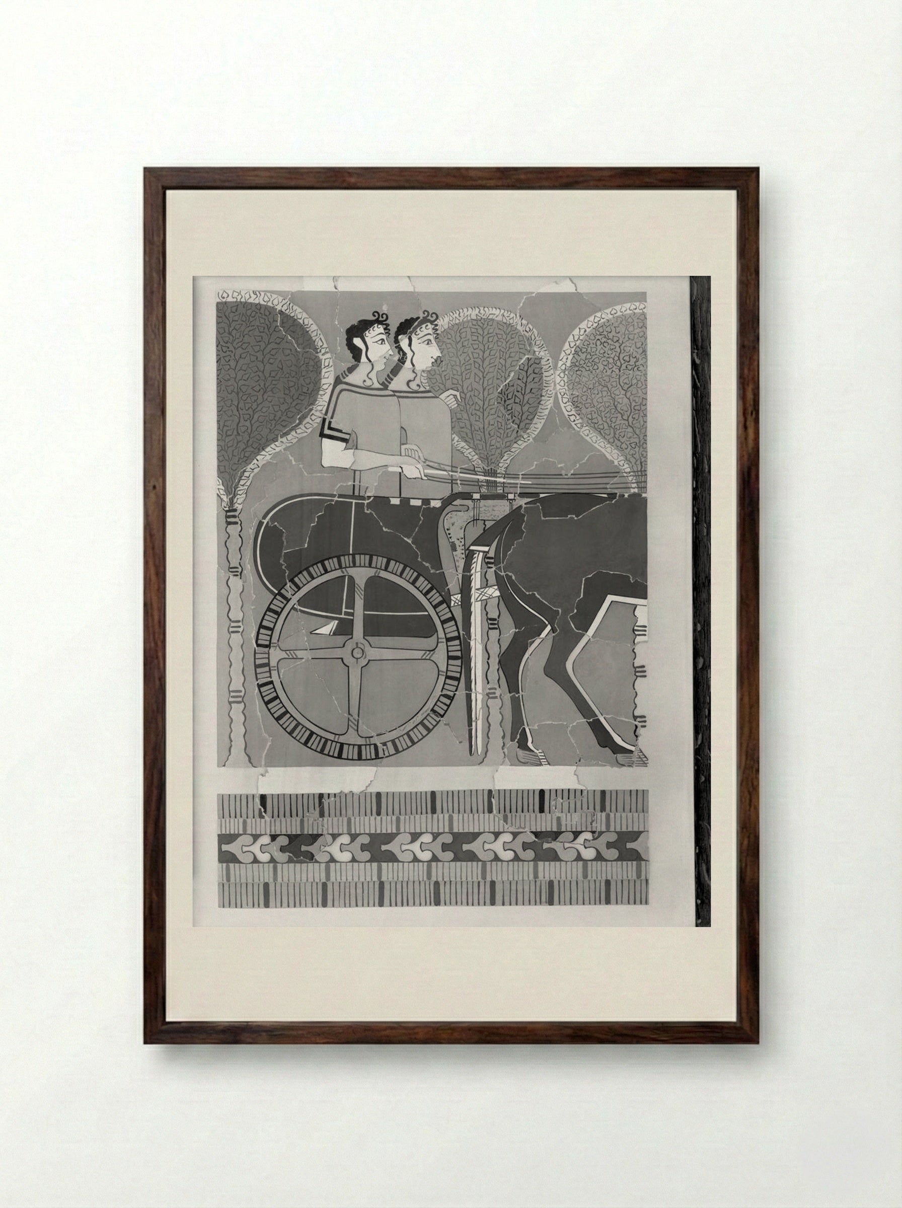Women in a Chariot (after a fresco from the Palace of Tiryns) - Fine Art Print - Framed Print Dark Wood