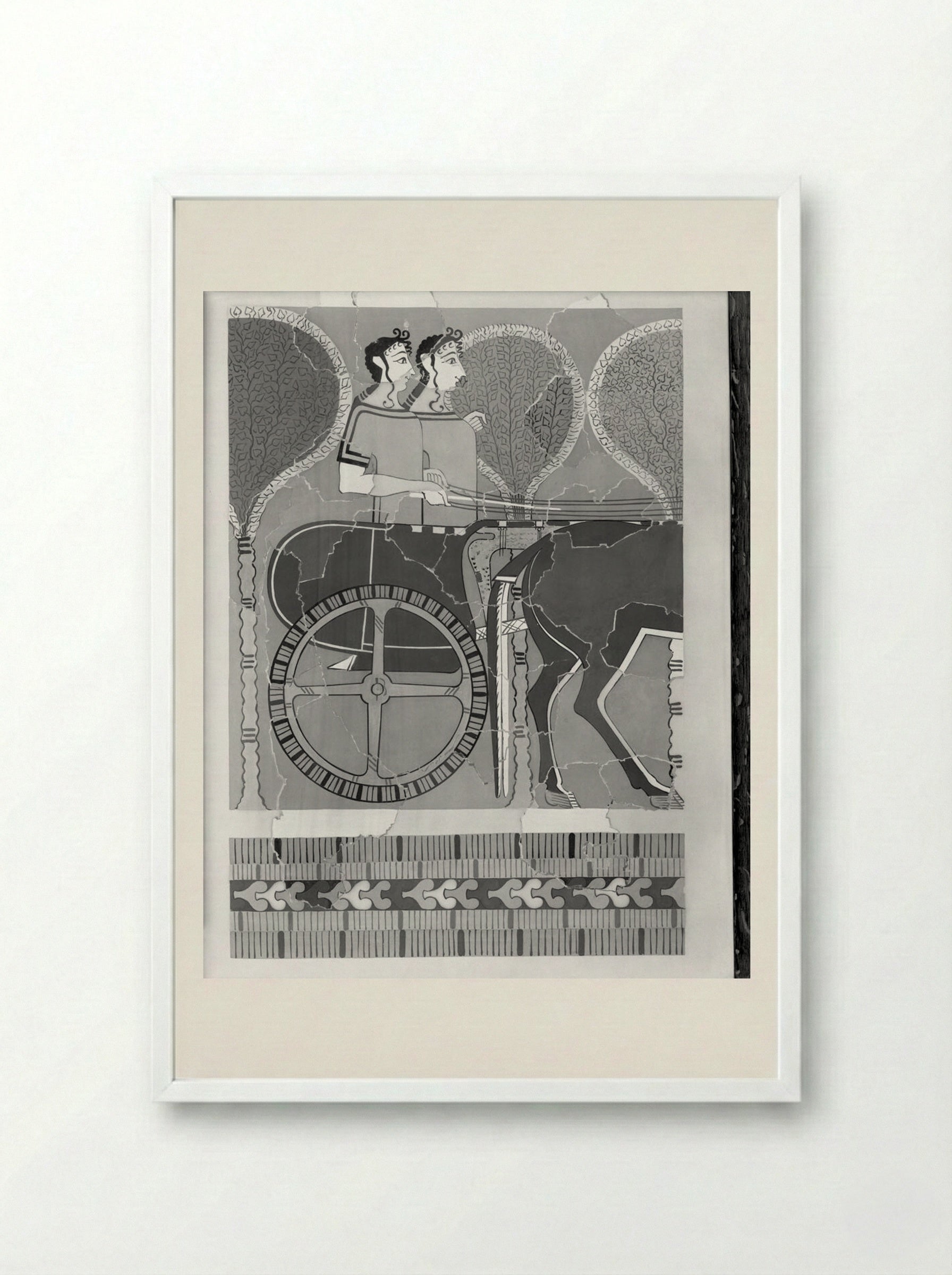 Women in a Chariot (after a fresco from the Palace of Tiryns) - Fine Art Print - Framed Print White