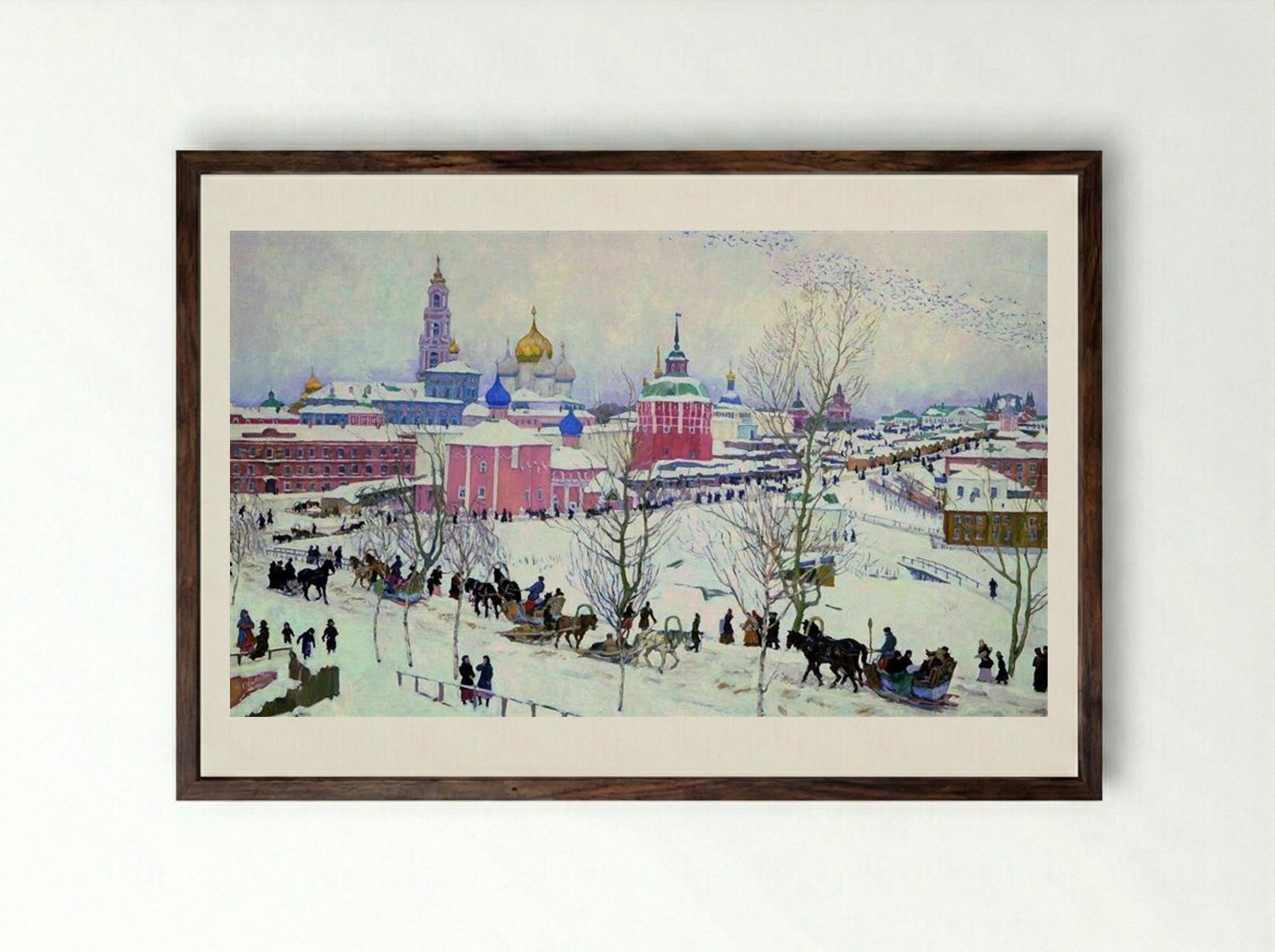 The Troitse-Sergiyev Monastery in Winter - Konstantin Yuon - Framed Print Dark Wood