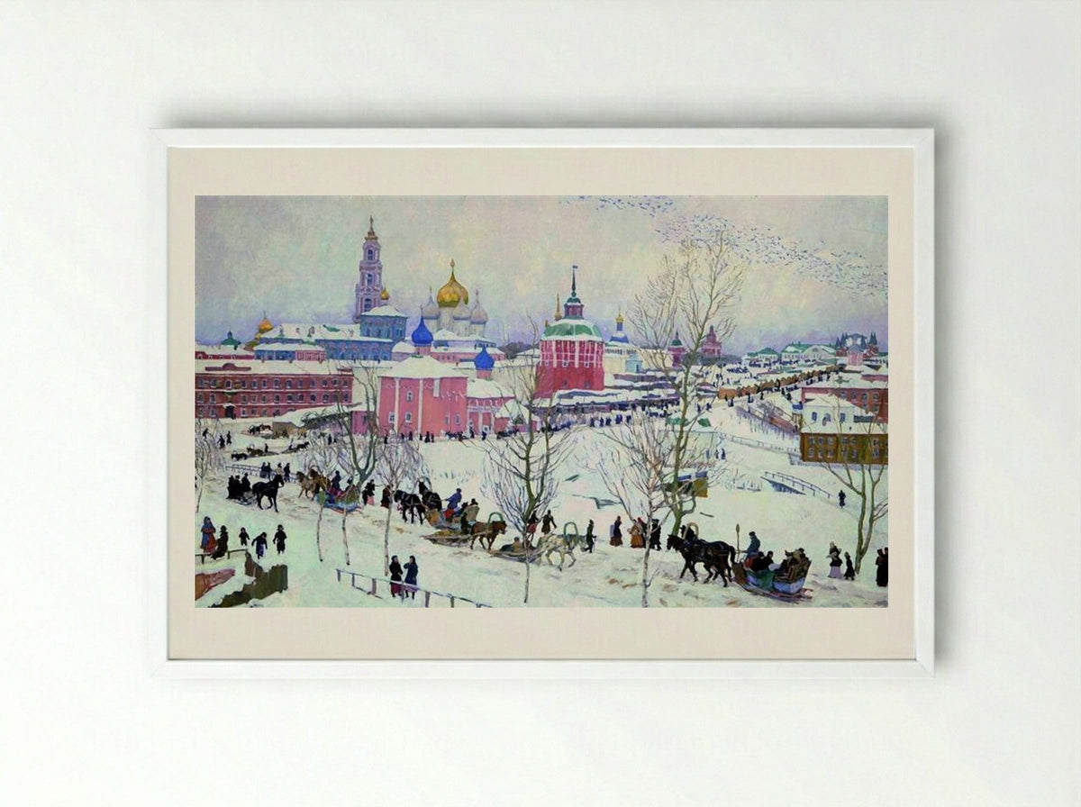The Troitse-Sergiyev Monastery in Winter - Konstantin Yuon - Framed Print White