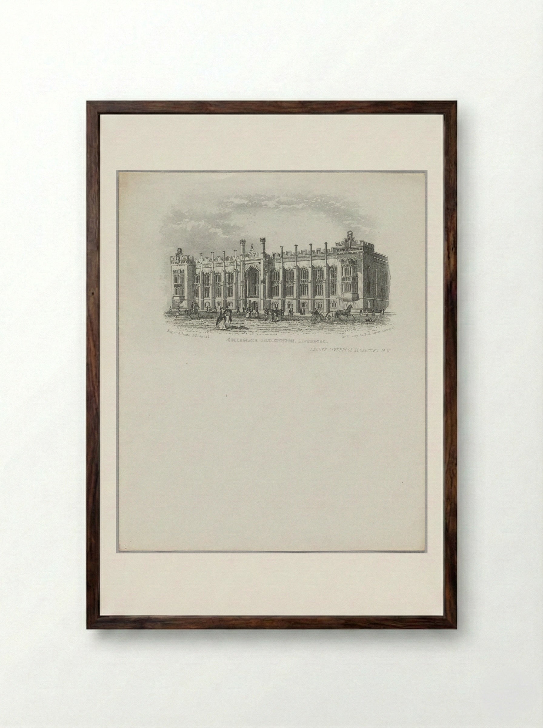 Collegiate Institution, Liverpool - Fine Art Print - Framed Print Dark Wood