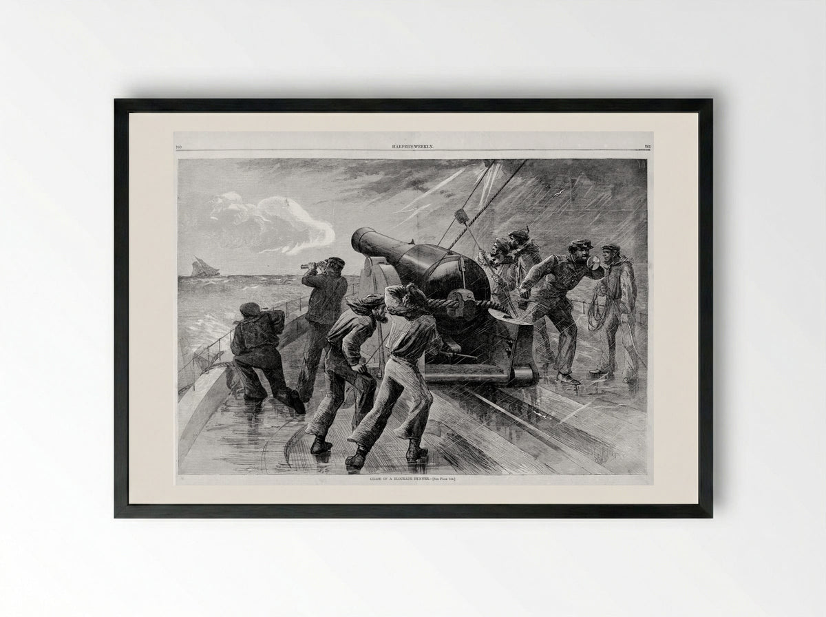 Chase of a Blockade Runner - Fine Art Print - Framed Print Black
